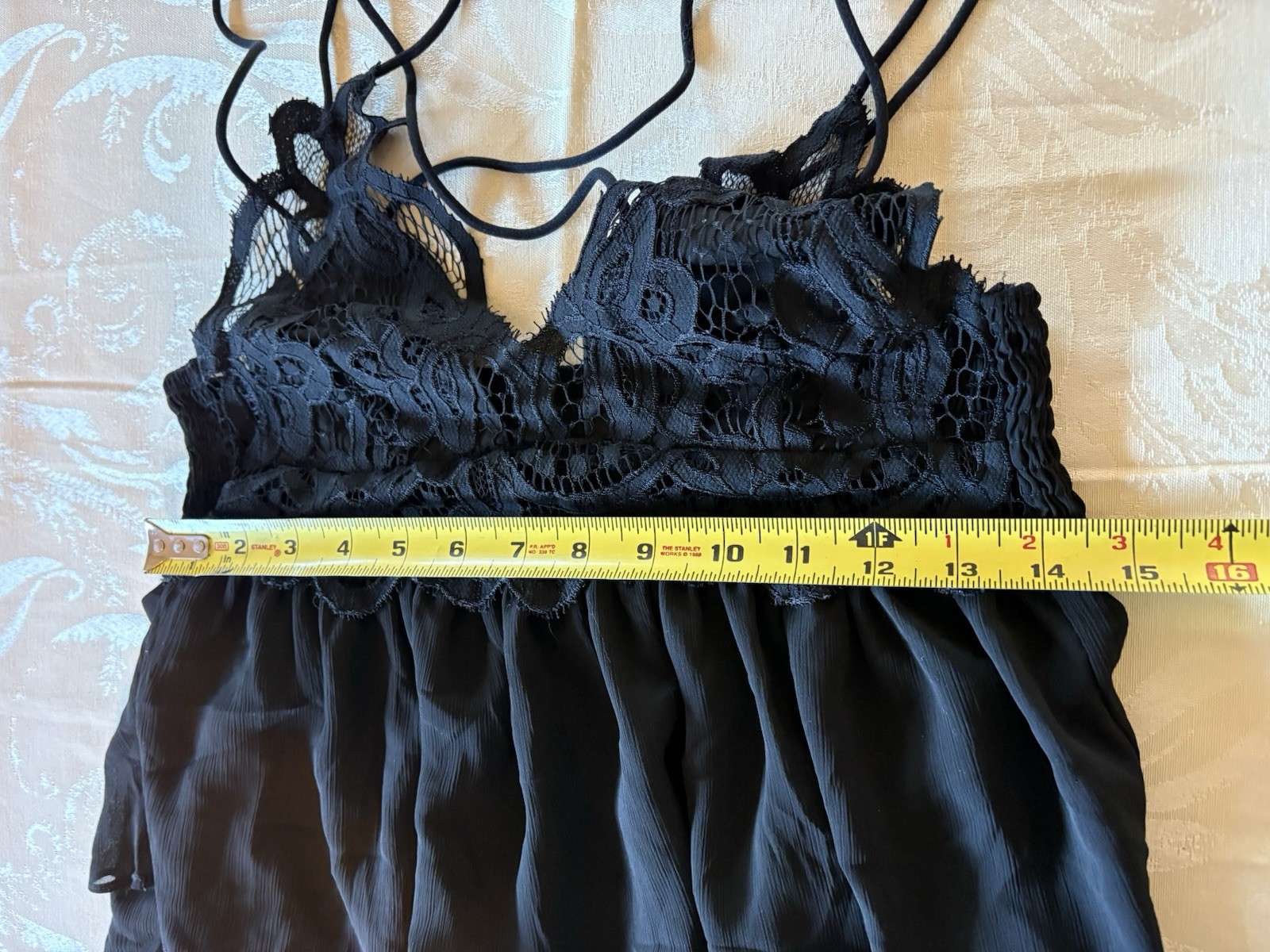 Black Goth Lace Cami Double Tier Peplum Shein Size Large Spaghetti Strap