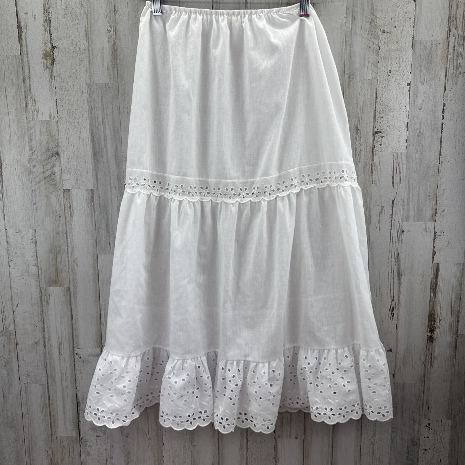 Vintage Victorian White Eyelet Embellished Cotton Maxi Skirt Small Boho Summer
