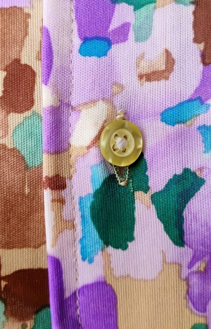 70’s „GIVENCHY for chesa” Lavender/Green Abstract Dagger Collar L/S Blouse 10
