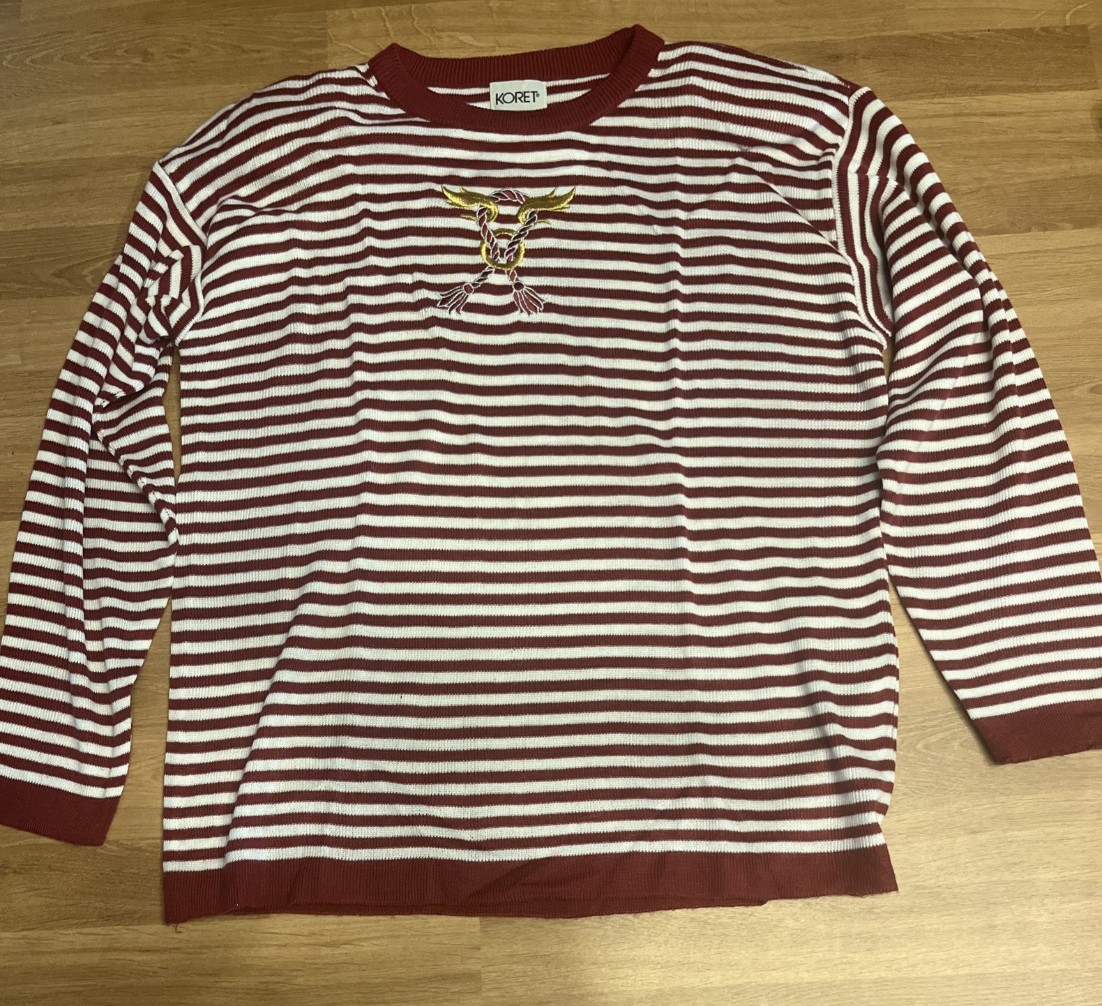 Vintage 90s Koret Striped Pullover Shirt Maroon Burgundy Equestrian Preppy XL