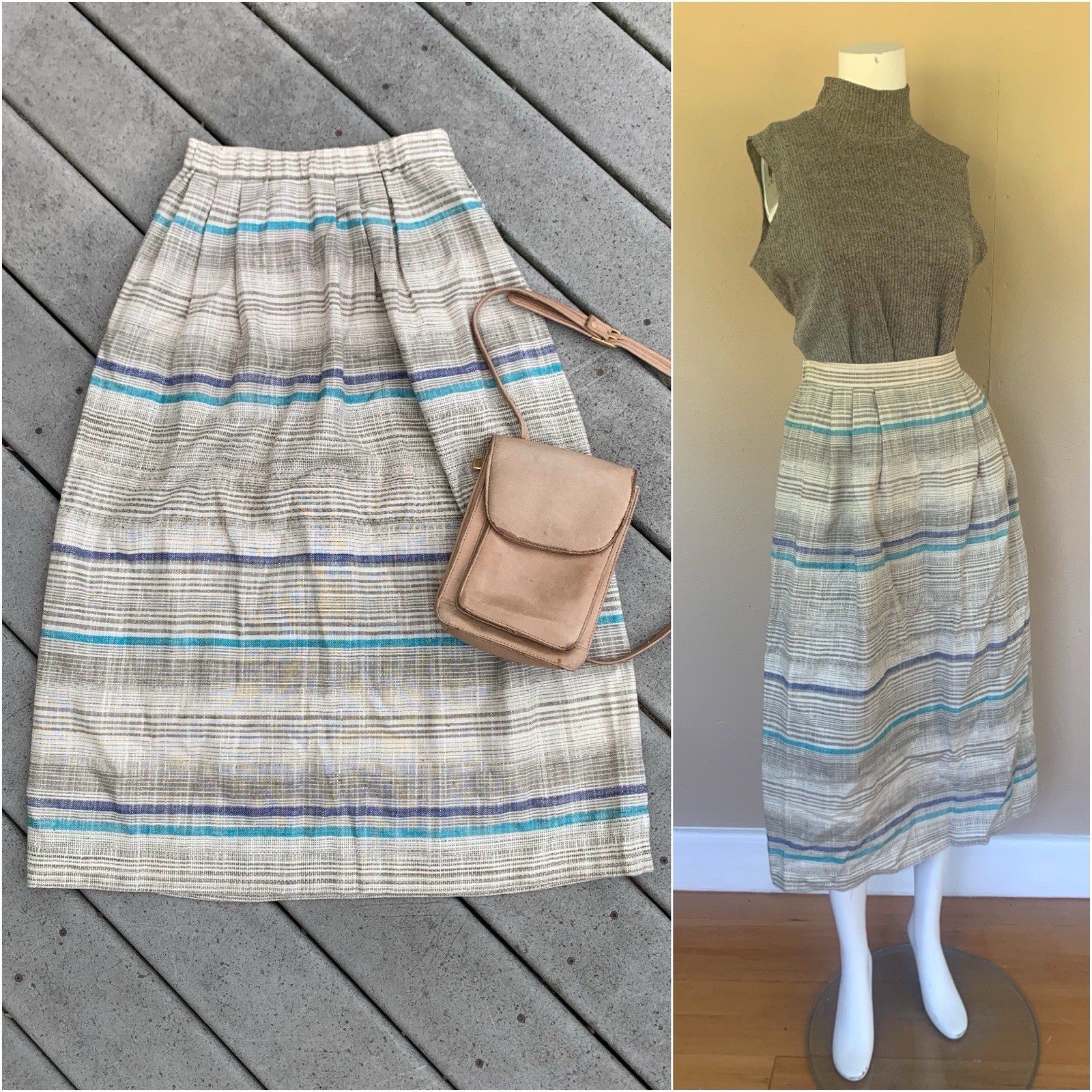 Vintage 70s pastel Striped Pencil Mid Skirt