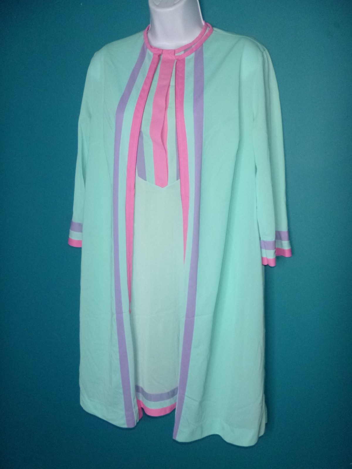 Vtg 60s Gossard Artemis Peignoir Set Nightie & Robe Aqua Pink Lilac Sz S