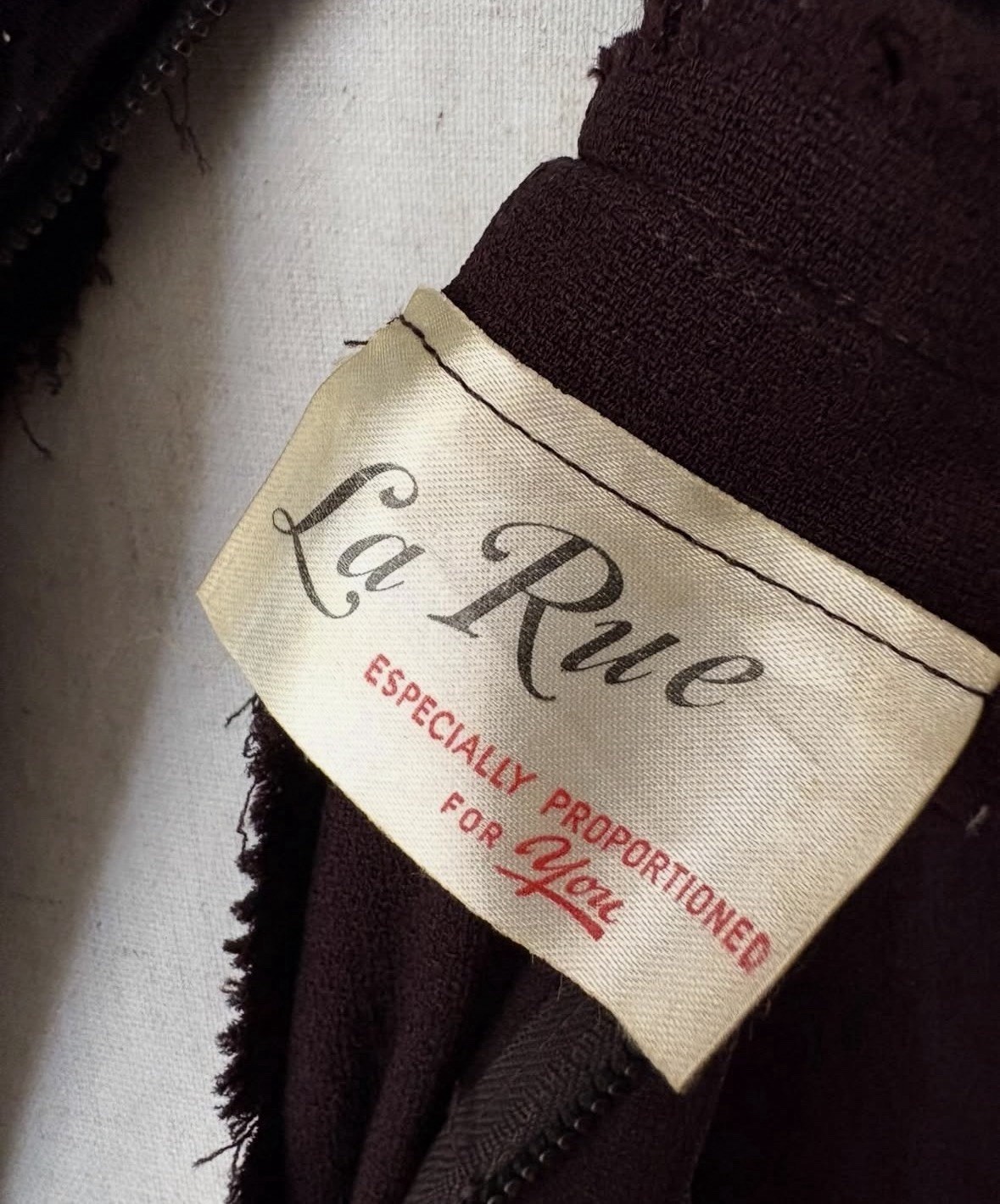 1940’s Rayon Beaded Crepe Chocolate Brown Dress By La Rue 28-29”