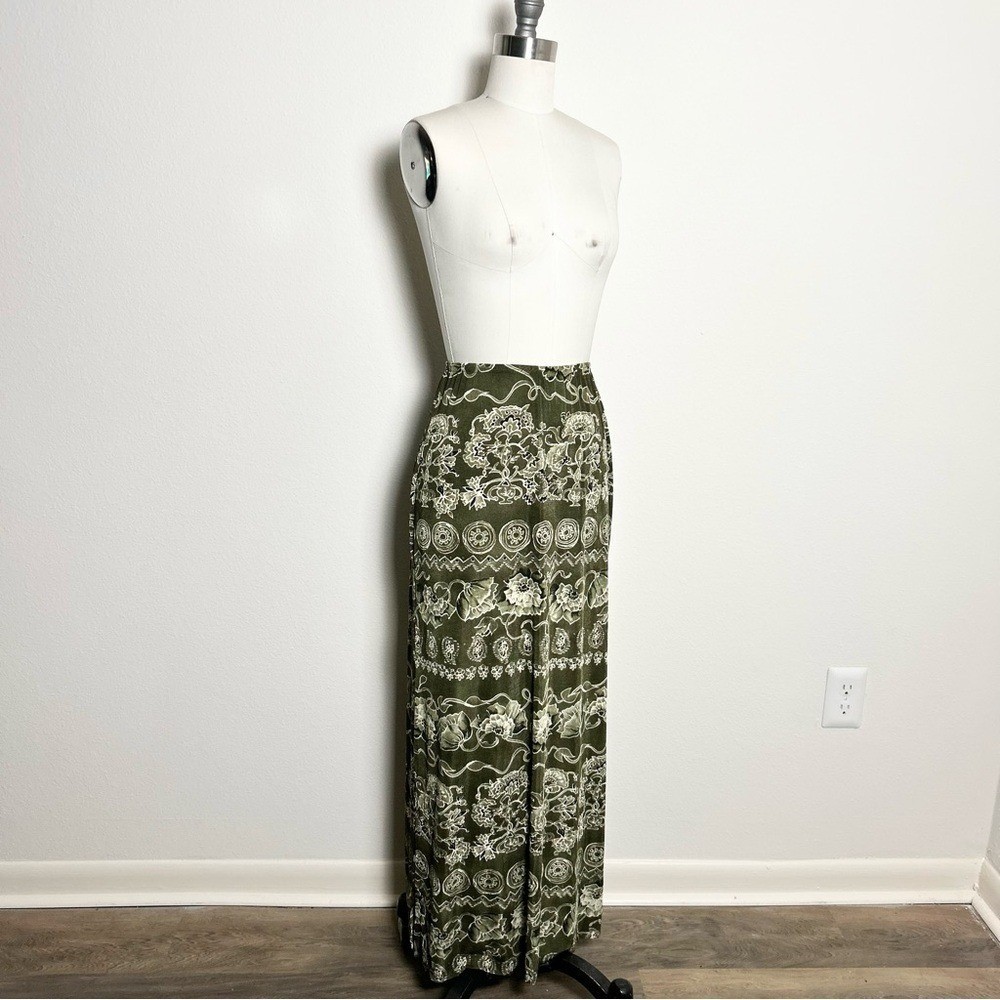 Vintage Green Boho Festival Witchy Floral Woodland Maxi Skirt Size Small