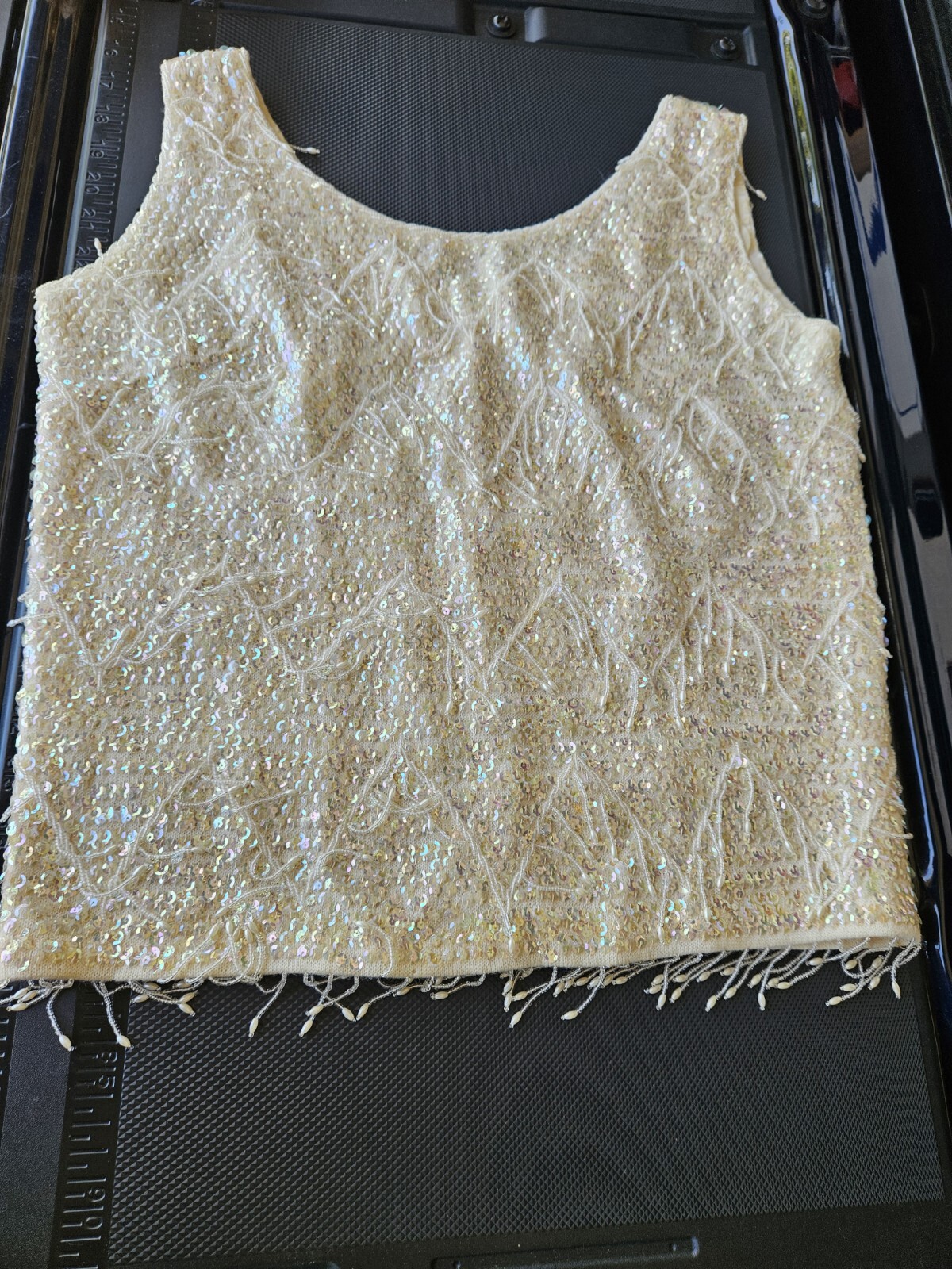 Vtg 1960s Wool Sequin Beaded Top Tassel Fringe Glamorous Fancy True Vintage S