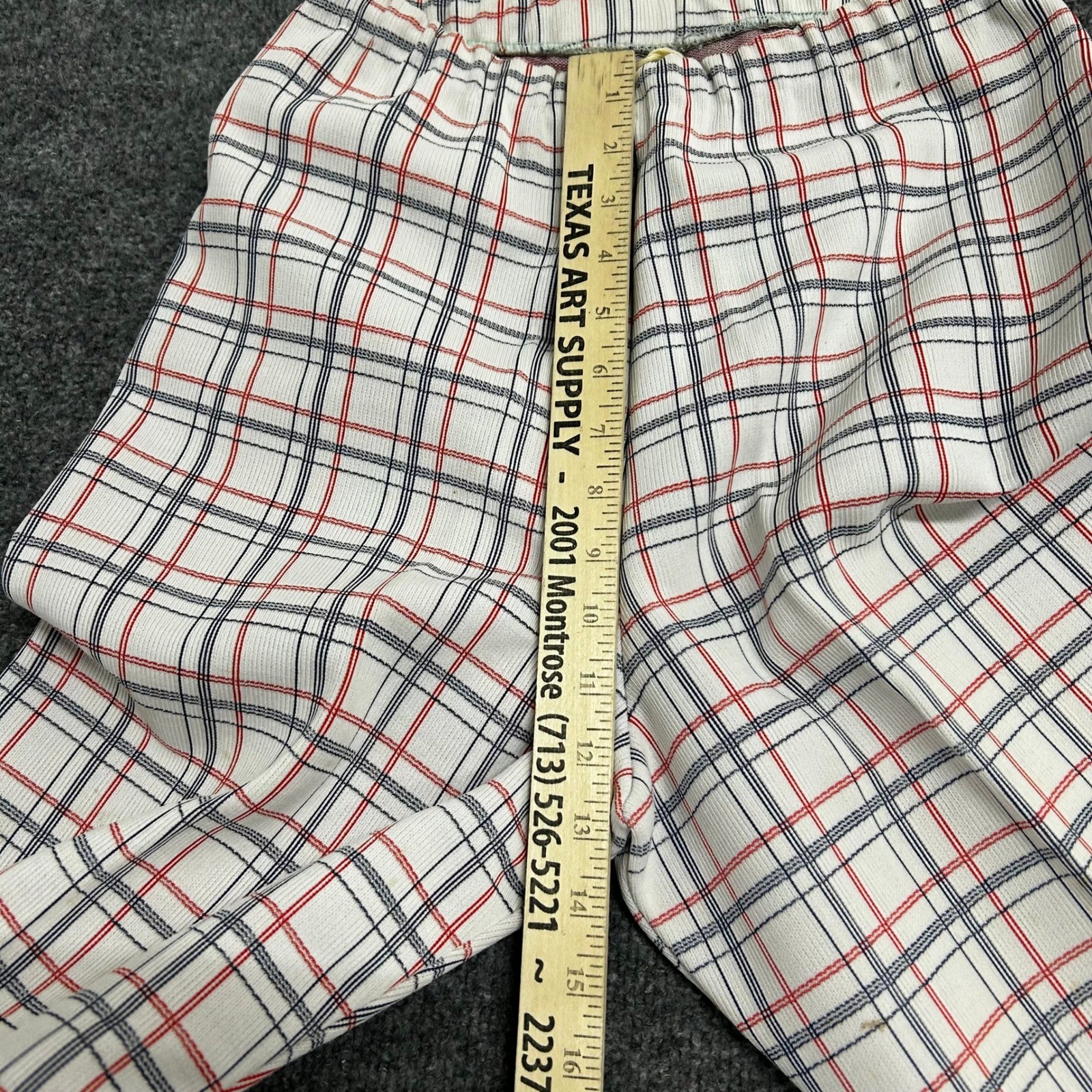 Vintage Pants Womens Size 12 White Red Blue Plaid Elastic Waist Straight Leg