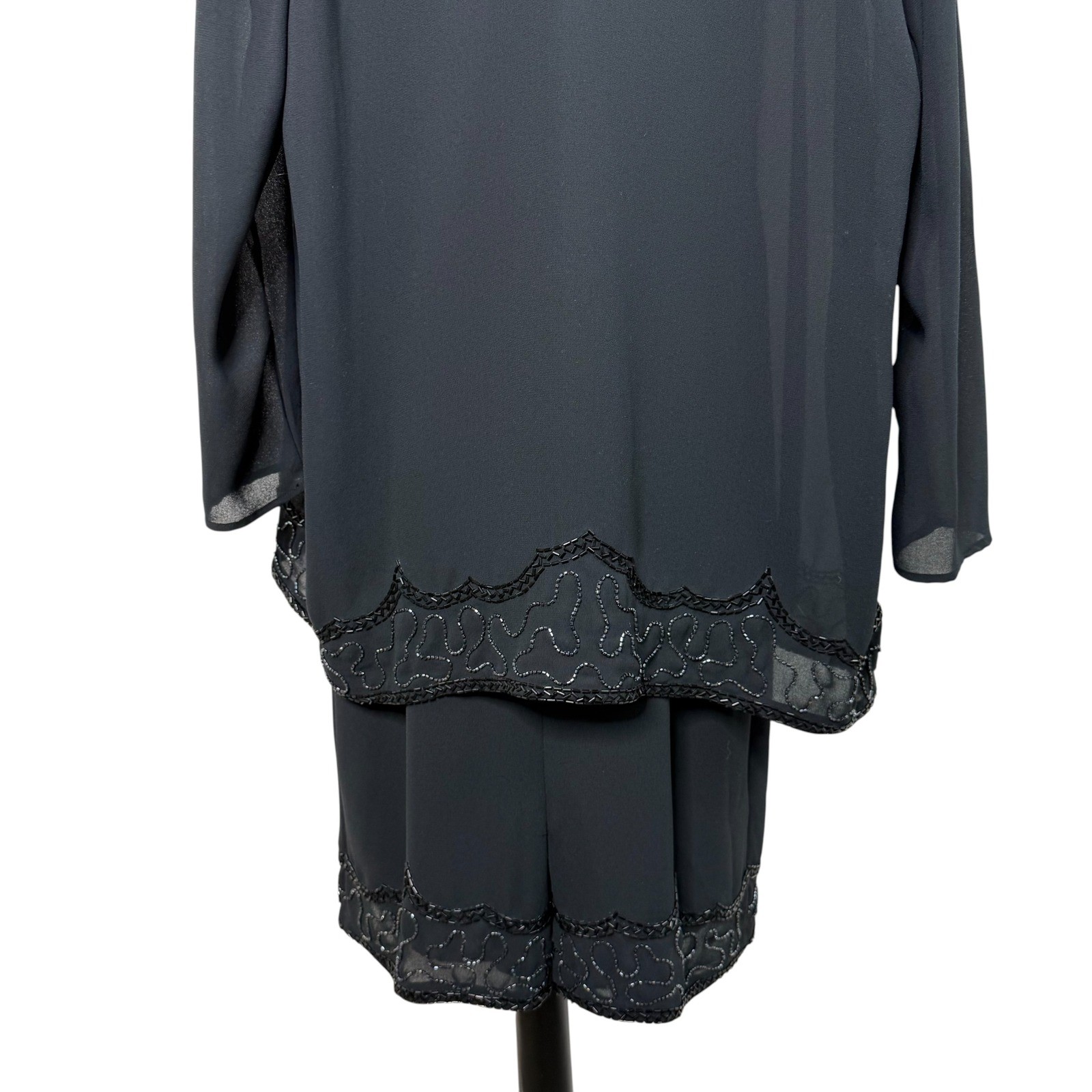 VTG 90s Samuel Scott Beaded Dress and Duster Set Black Made in USA Evening Glam