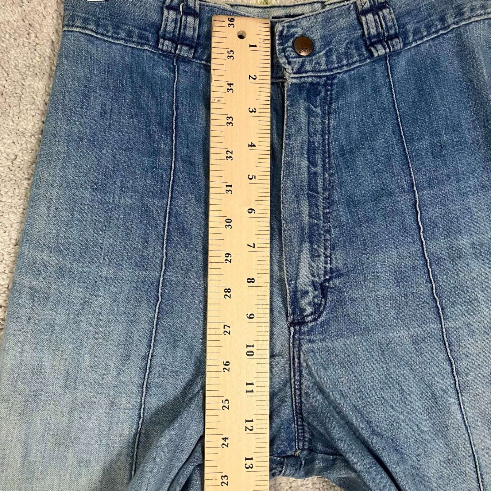 VTG 70s Wrangler Womens High Rise Wide Leg Jeans Blue Denim Scovill Zipper 26×27
