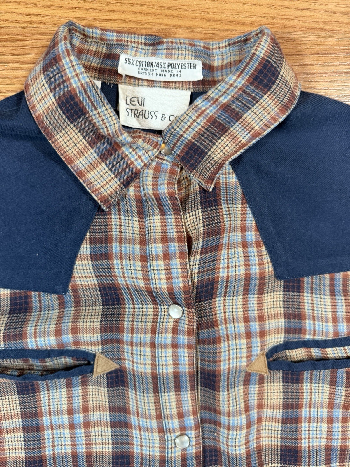 Vtg 70s Levis Sierra Humps Plaid Western Cowgirl Shirt Slash Pocket Pearl Snap