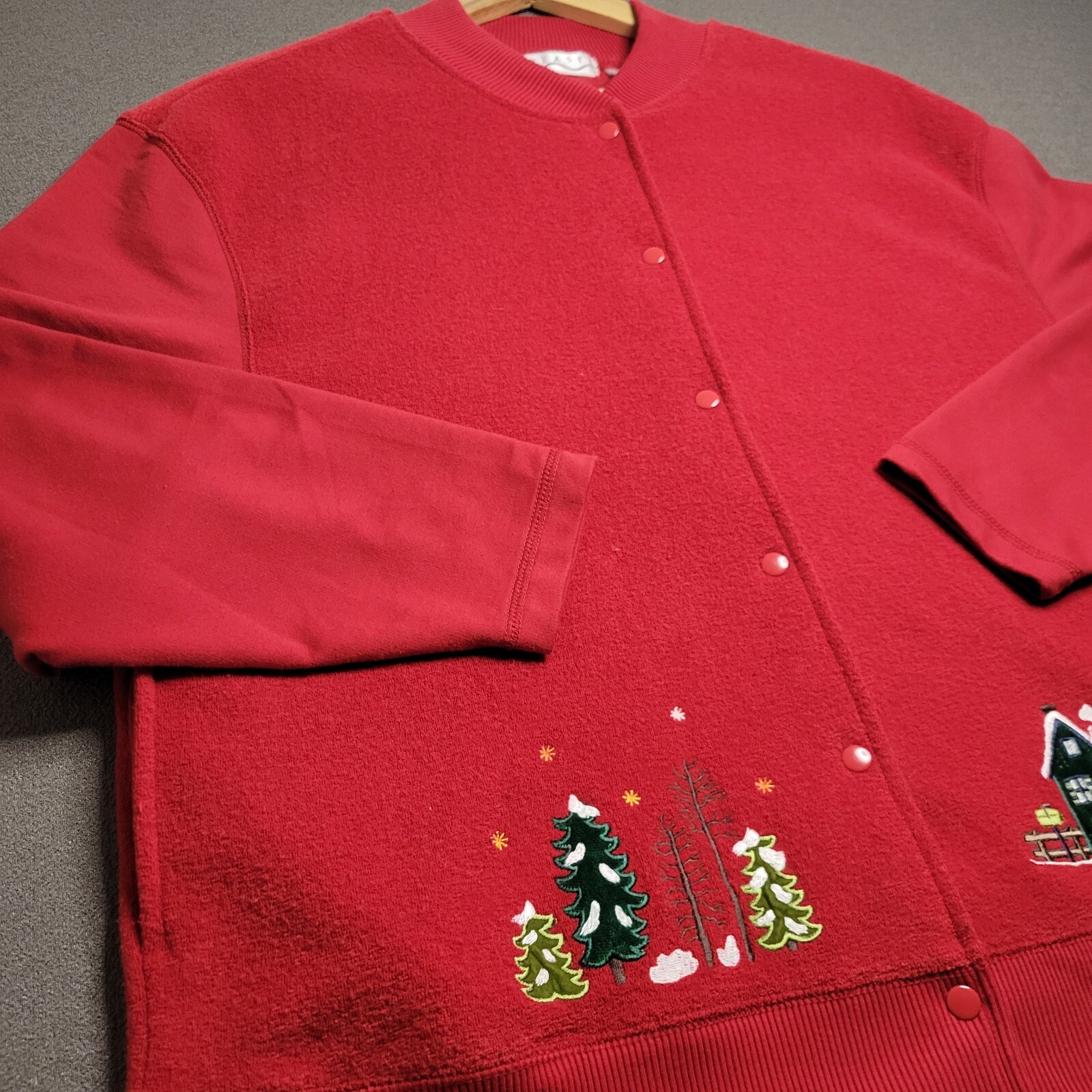 Vintage 80s Blast Sweater Women’s Large Cardigan Embroidered Red Christmas Xmas