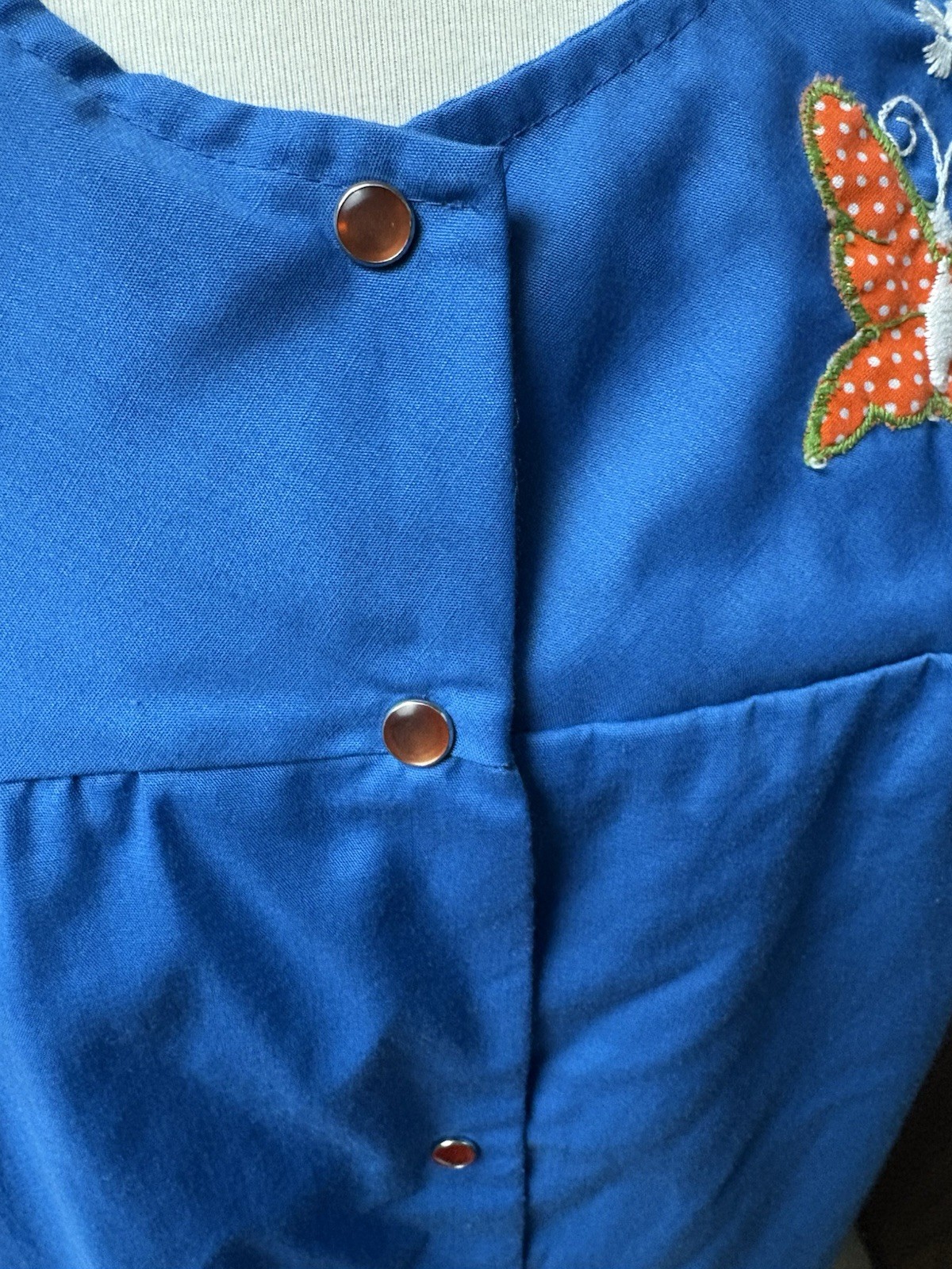 1960s Blue House Dress w/ Orange Butterfly Patch by It’s A Charm | Size S
