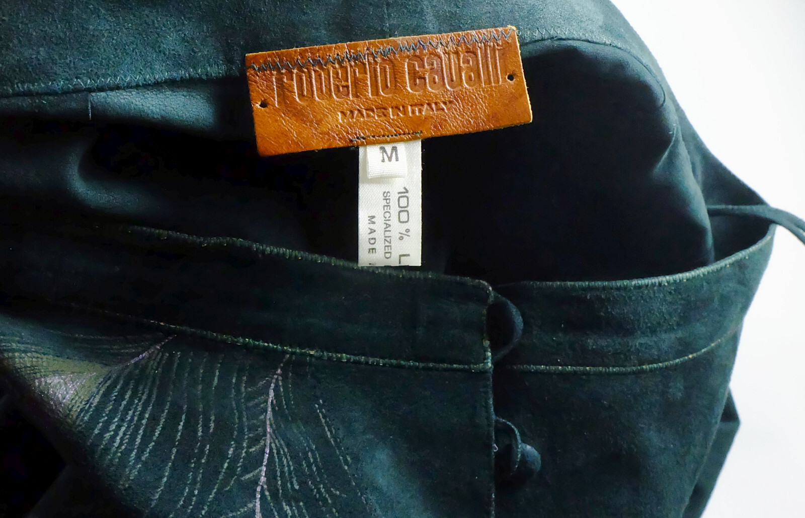 2pc DRESS costume roberto cavalli designer vintage 70s 80s suede green 36