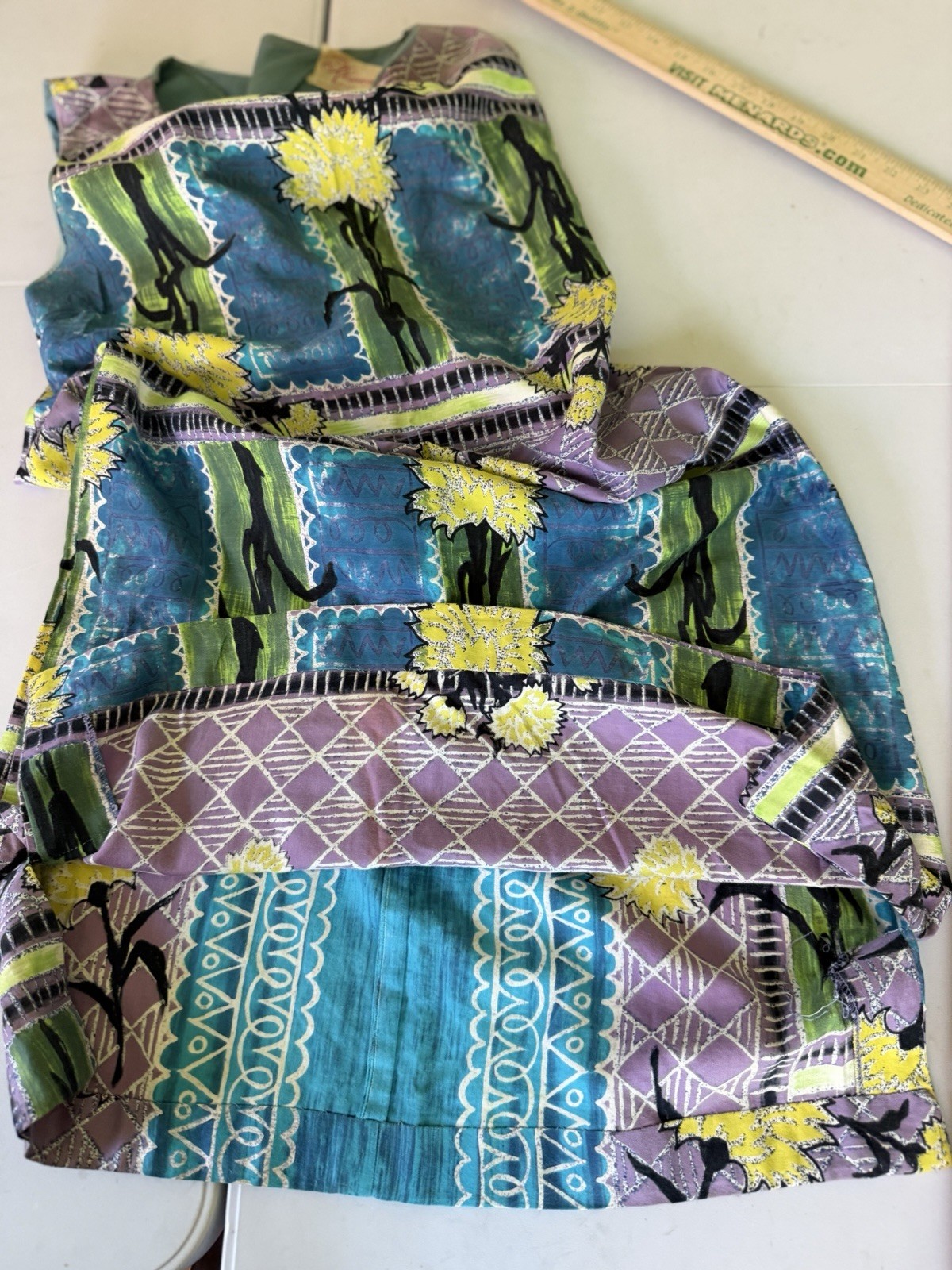 Vintage 50s Rhapsody by Glazier Mod Tiki Print Day Dress M Metal Zip Sleeveless