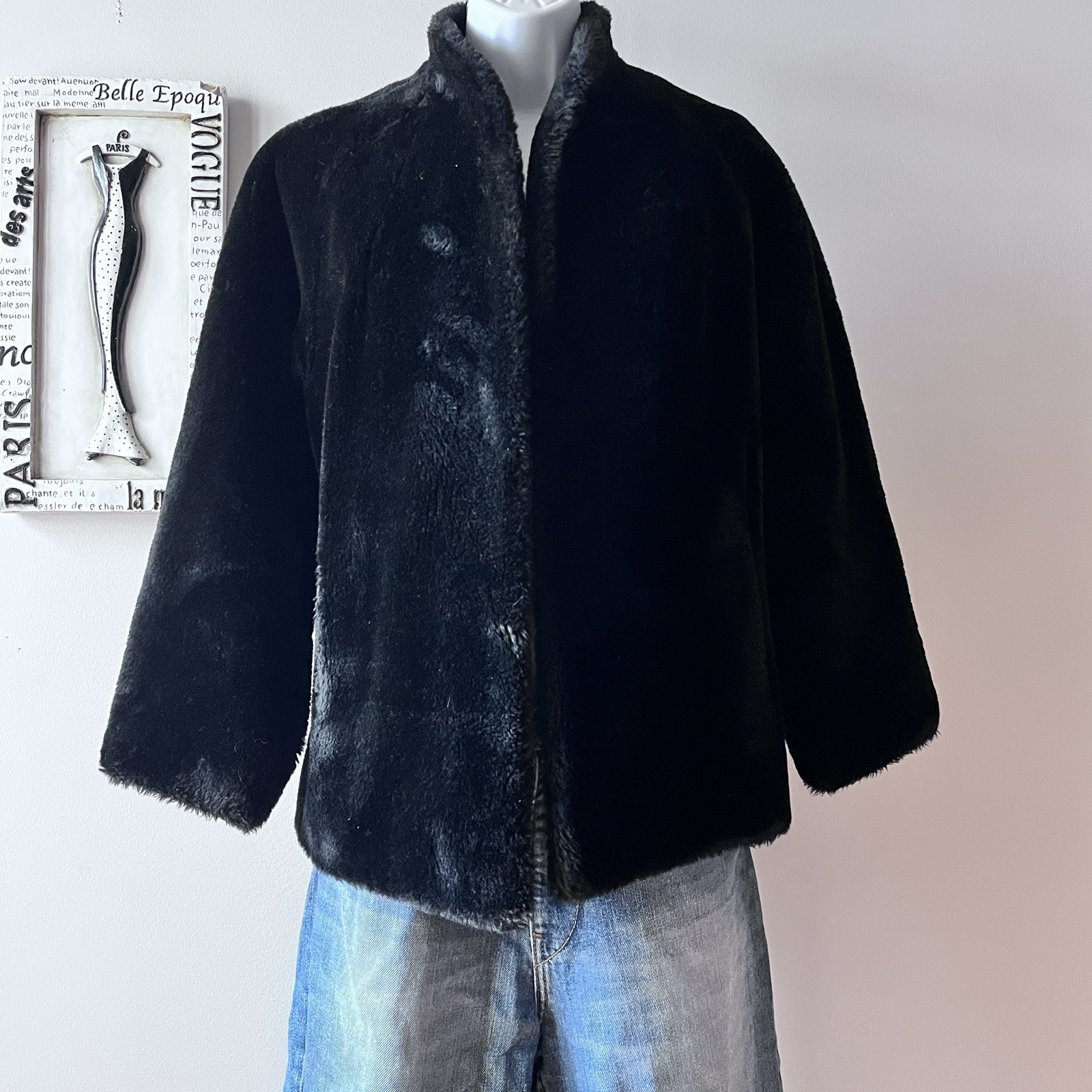 Vintage Borgana Black Faux Fur Women’s Teddy Coat Sz M/L