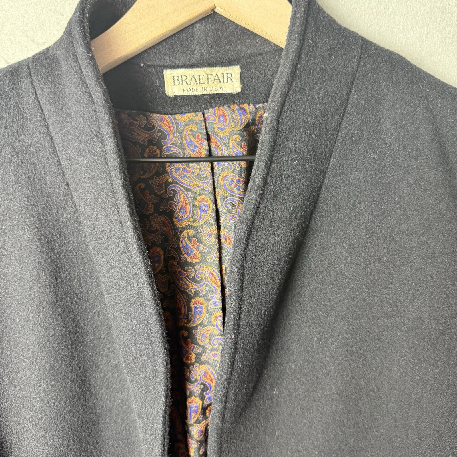 Vintage Braefair Full Length Black Cashmere Blend Trench Coat Union Made Womens