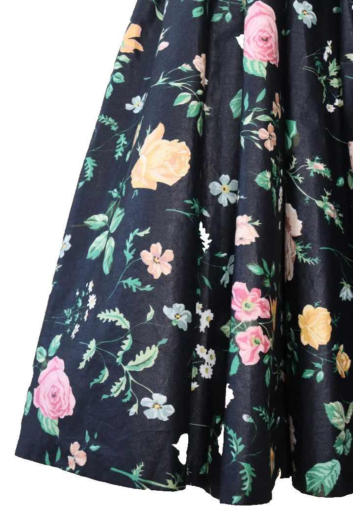 Vintage 80s Cottage Core Black Floral Prom Party Dress Gilbert-Pavell Size 4