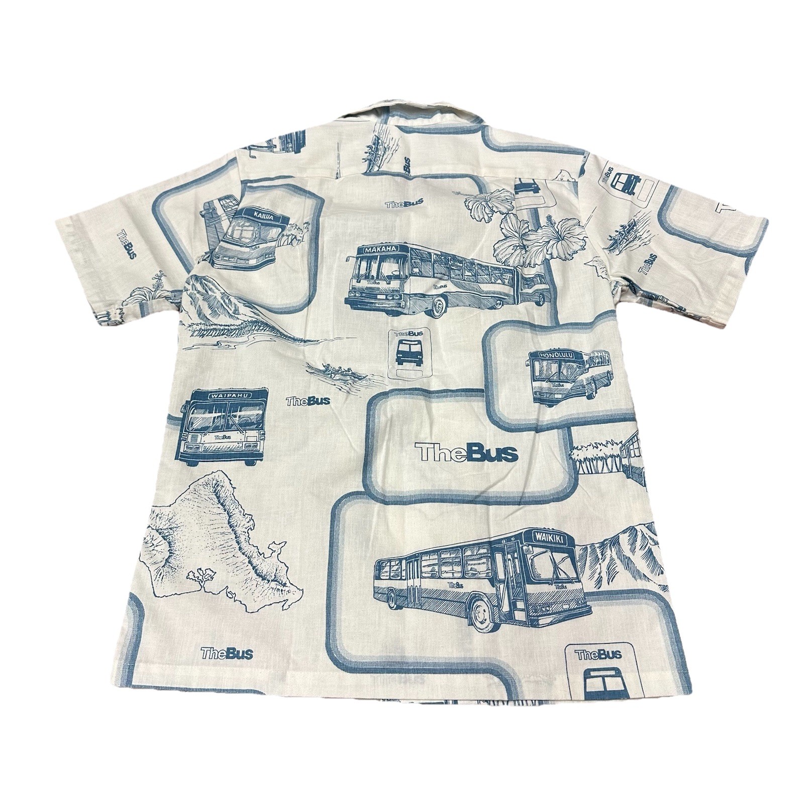 VTG 70s THE BUS HAWAII UNIFORMS AOP BUTTON UP WHITE BLUE SHIRT SZ 8 MALIA (31)