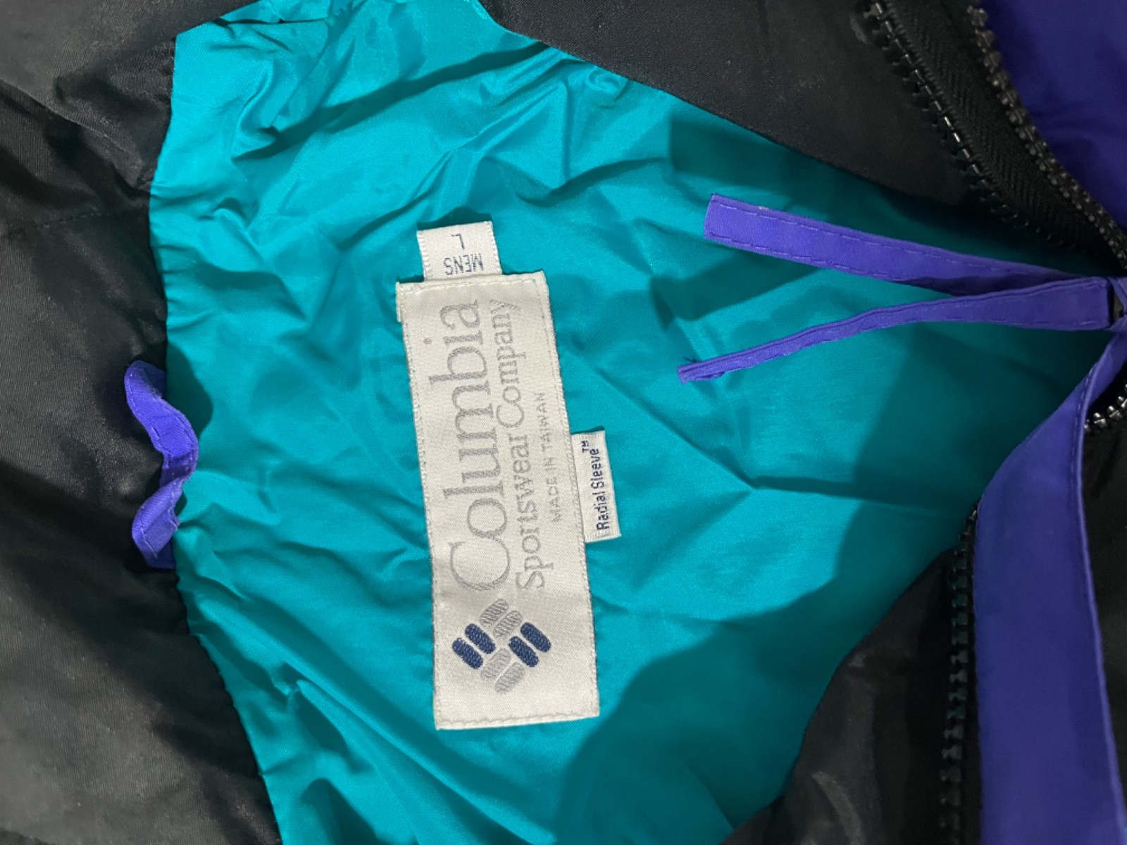 Vtg 90s Columbia Size L Ski Jacket Vamoose Bright Colorblock Teal Black Purple