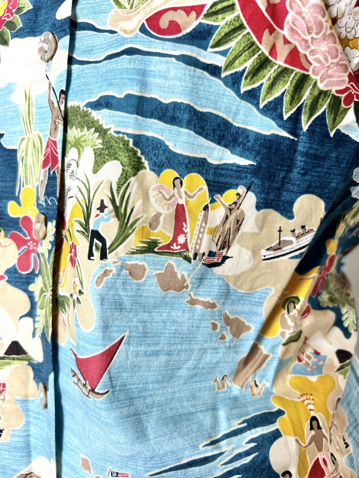 NANI Of HAWAII 90’s 90s Y2K Vintage Hawaiian Tiki Copyright Aloha Blouse Top XL