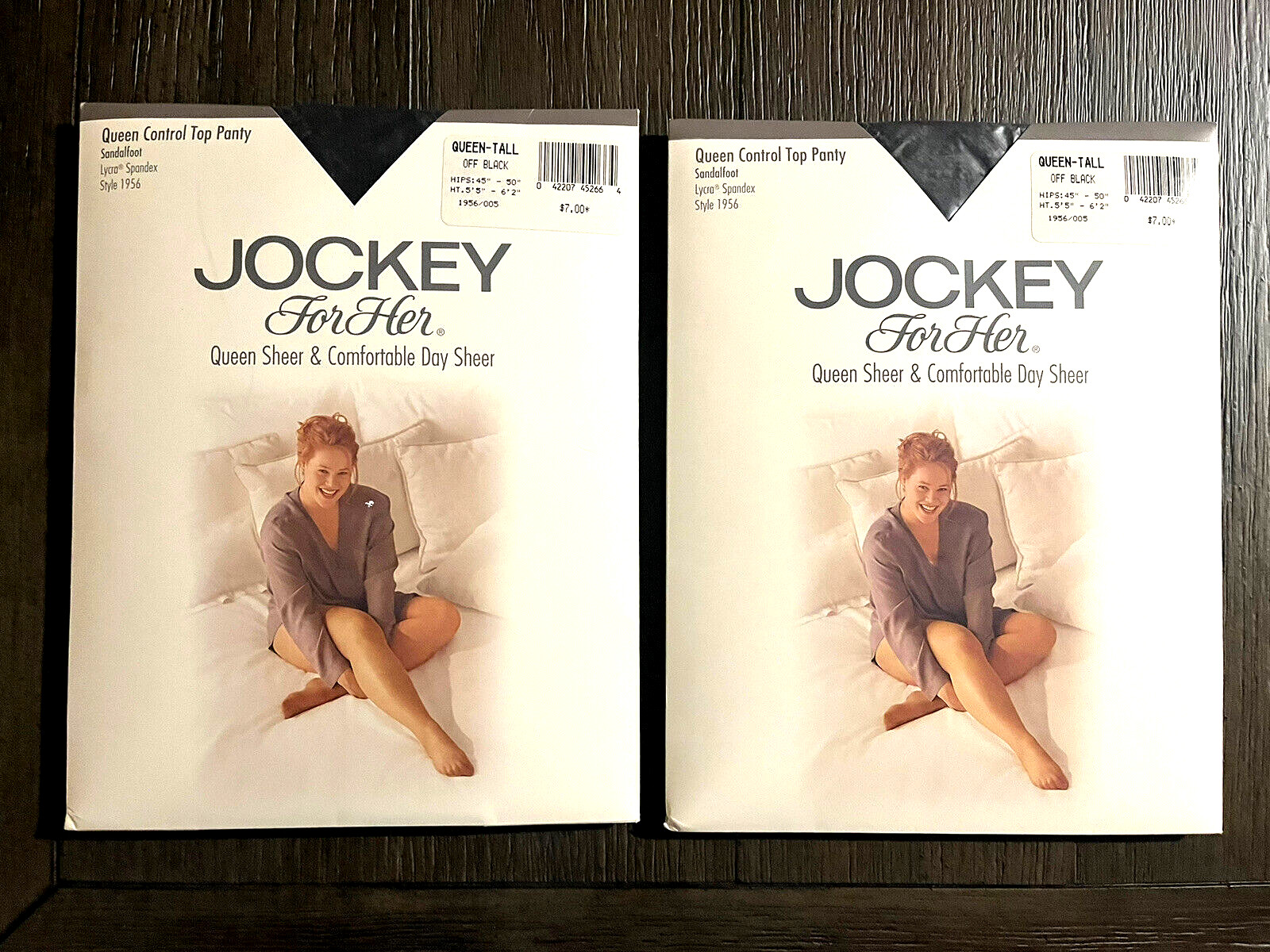 VTG 2 Jockey for Her Pantyhose Queen Tall Off Black Sheer Sandalfoot Ctrl Top