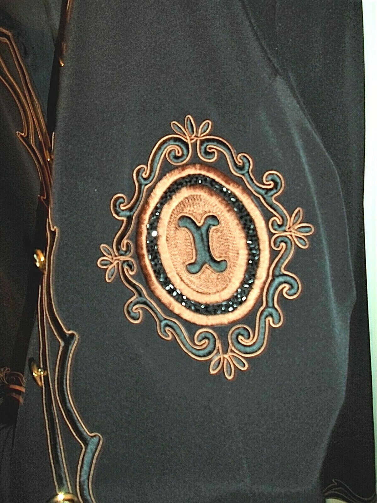 Liz Elana Vtg Sz 14 Black Beaded Medallions Embellished Blazer Jacket Embroidery