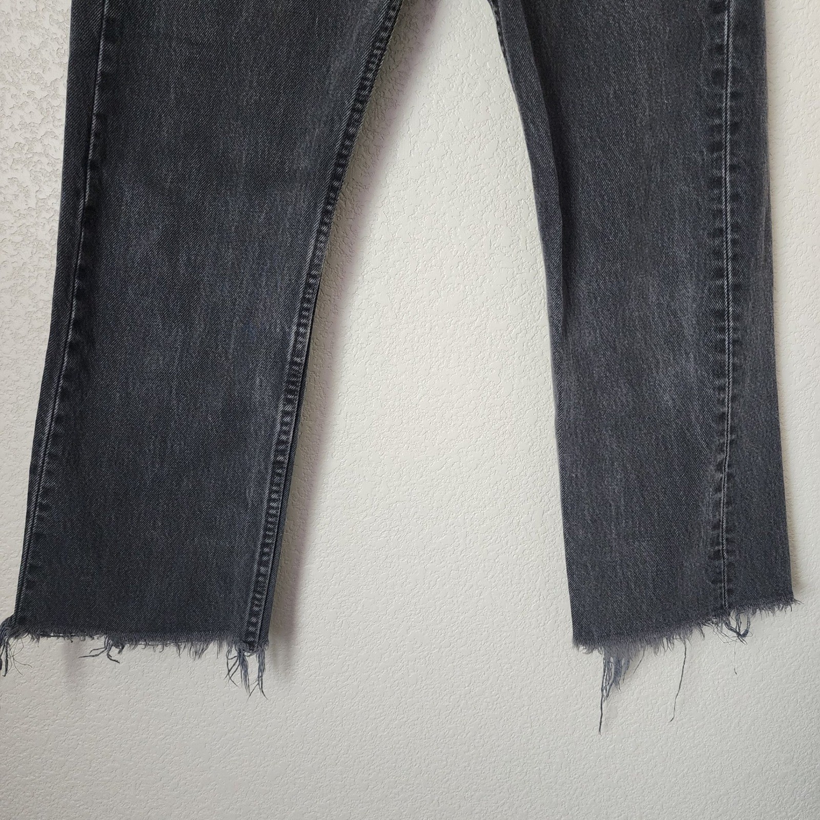 LEVIS VINTAGE Student Fit USA Made Cut Off Raw Hem Denim in black size 27×32