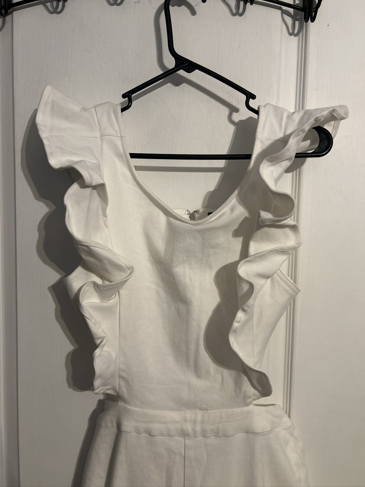 Jealous Tomato White Denim Jumpsuit Size Large . Cut out back