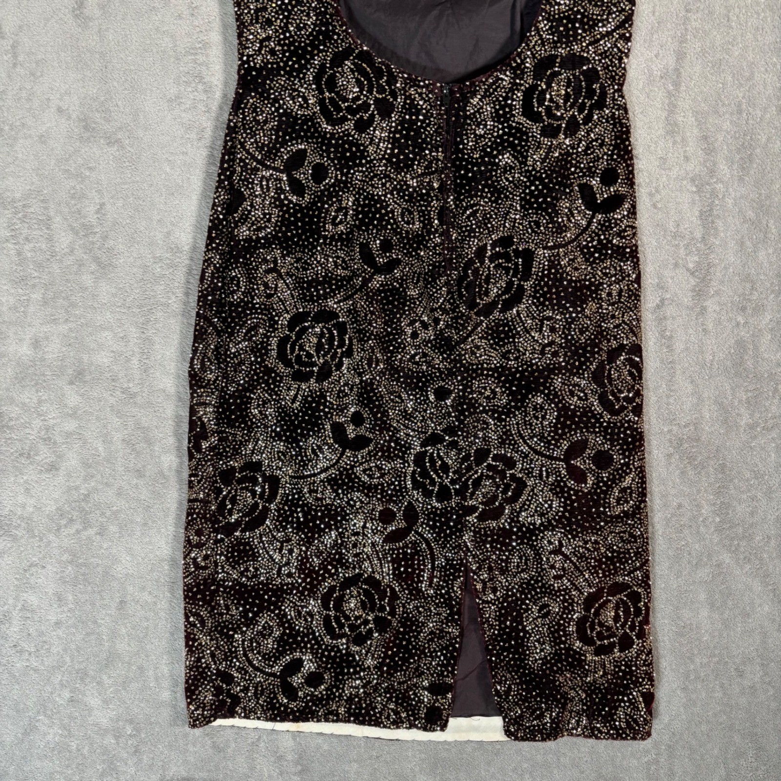 Climax Karen Okada Vintage 90s Open Back Glitter Floral Bodycon Dress Burgundy S
