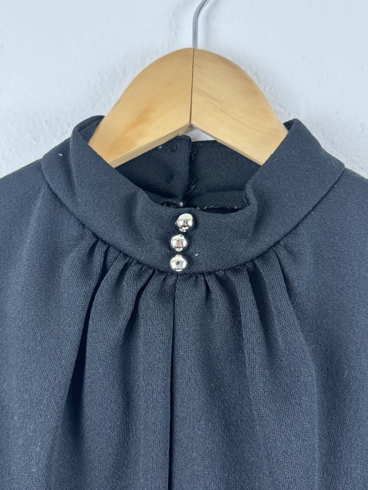 Vintage 1970s Montgomery Ward Black Dress High Collar Chest Cut Out