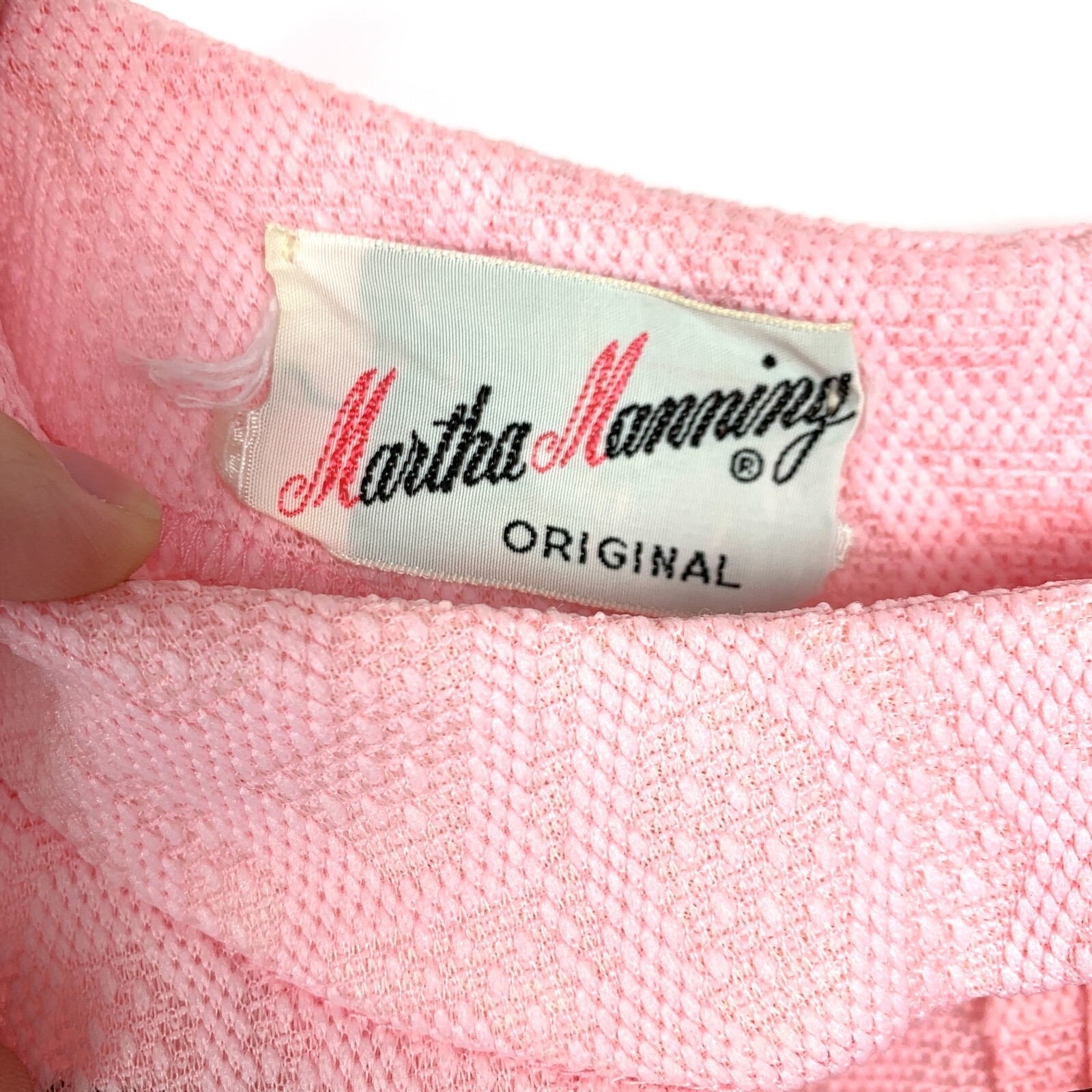 Vintage 60s Martha Manning Original Pink Textured Polyester Belt Dress Chest 44″