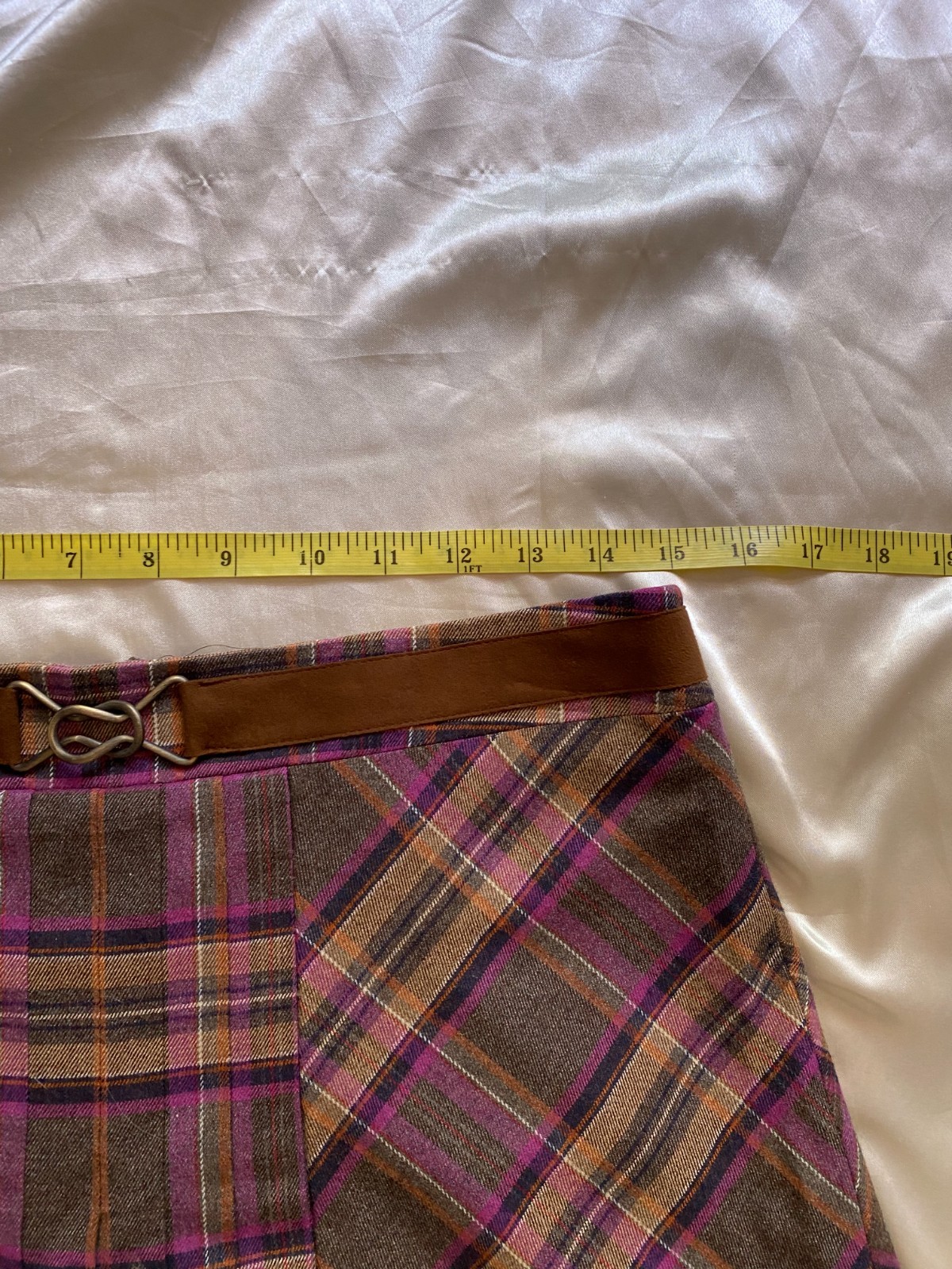 Vintage 1990s Purple Plaid Pleated Buckle Skirt Academia Punk Preppy Size 6