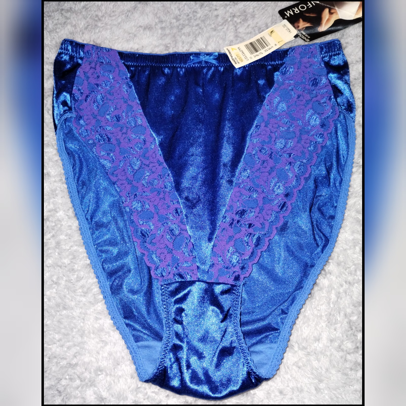 Maidenform Rendezvous NWT VTG Cobalt Blue Nylon Satin Lace Set 38D / Large