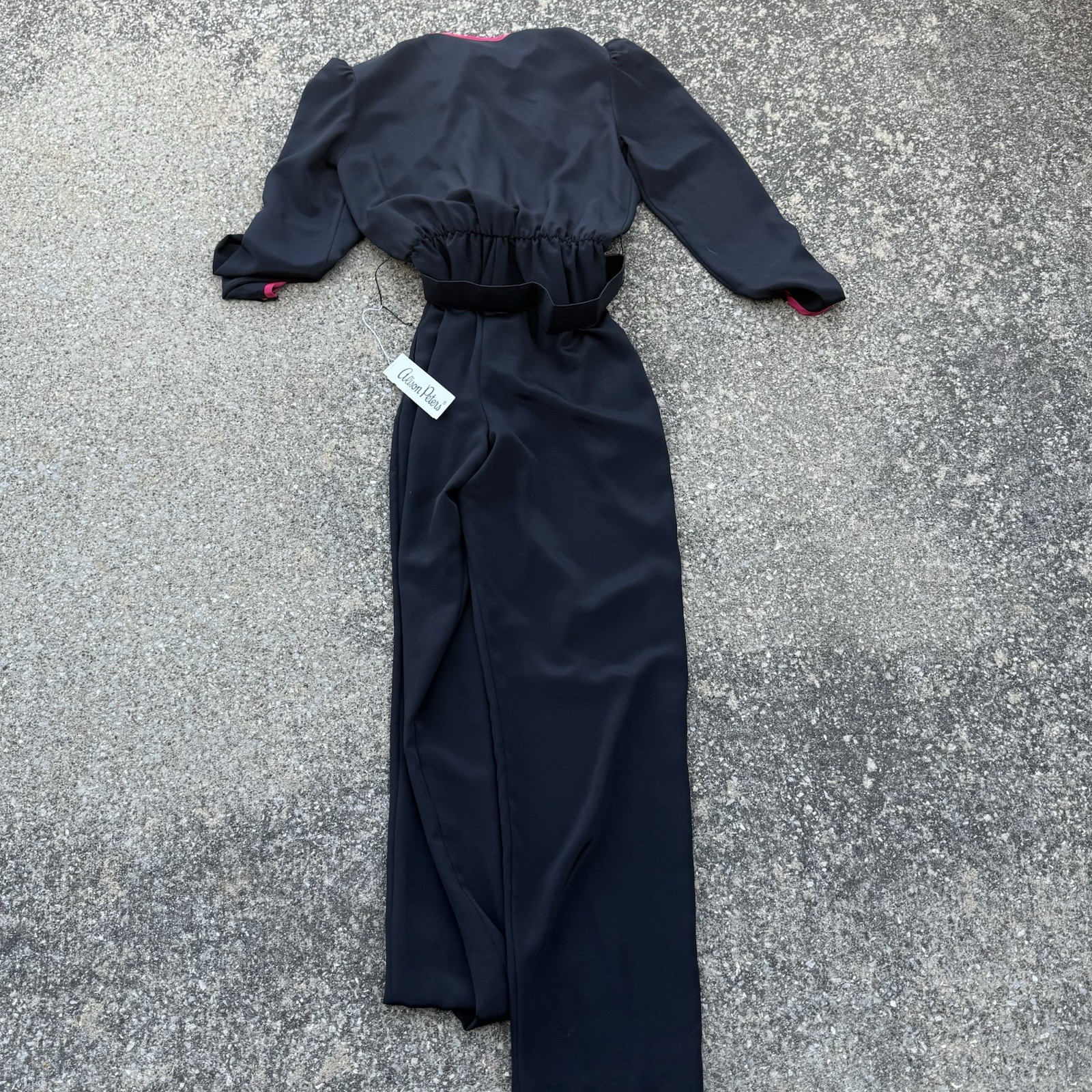 Vintage NOS Alison Peters Jumpsuit Womans Size 10 Black & Pink Belted 1970’s USA