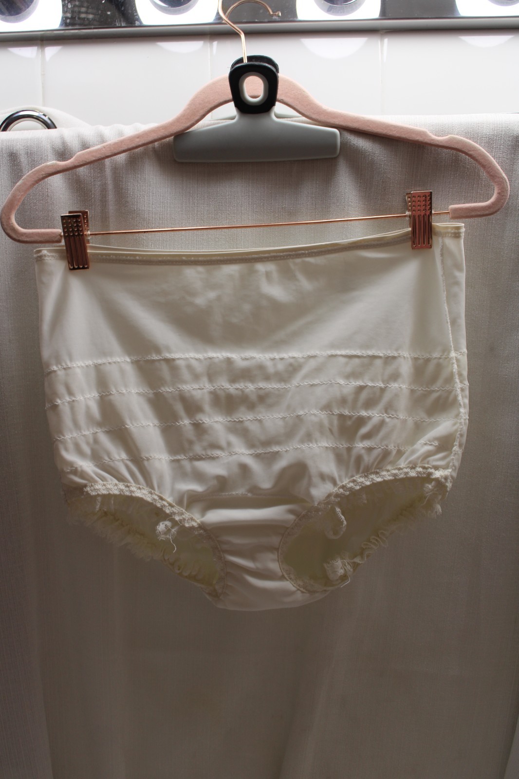 Sissy VtG. Nylon Lace Rhumba/Ruffle Schoolgirl Babydoll Panties White Briefs M