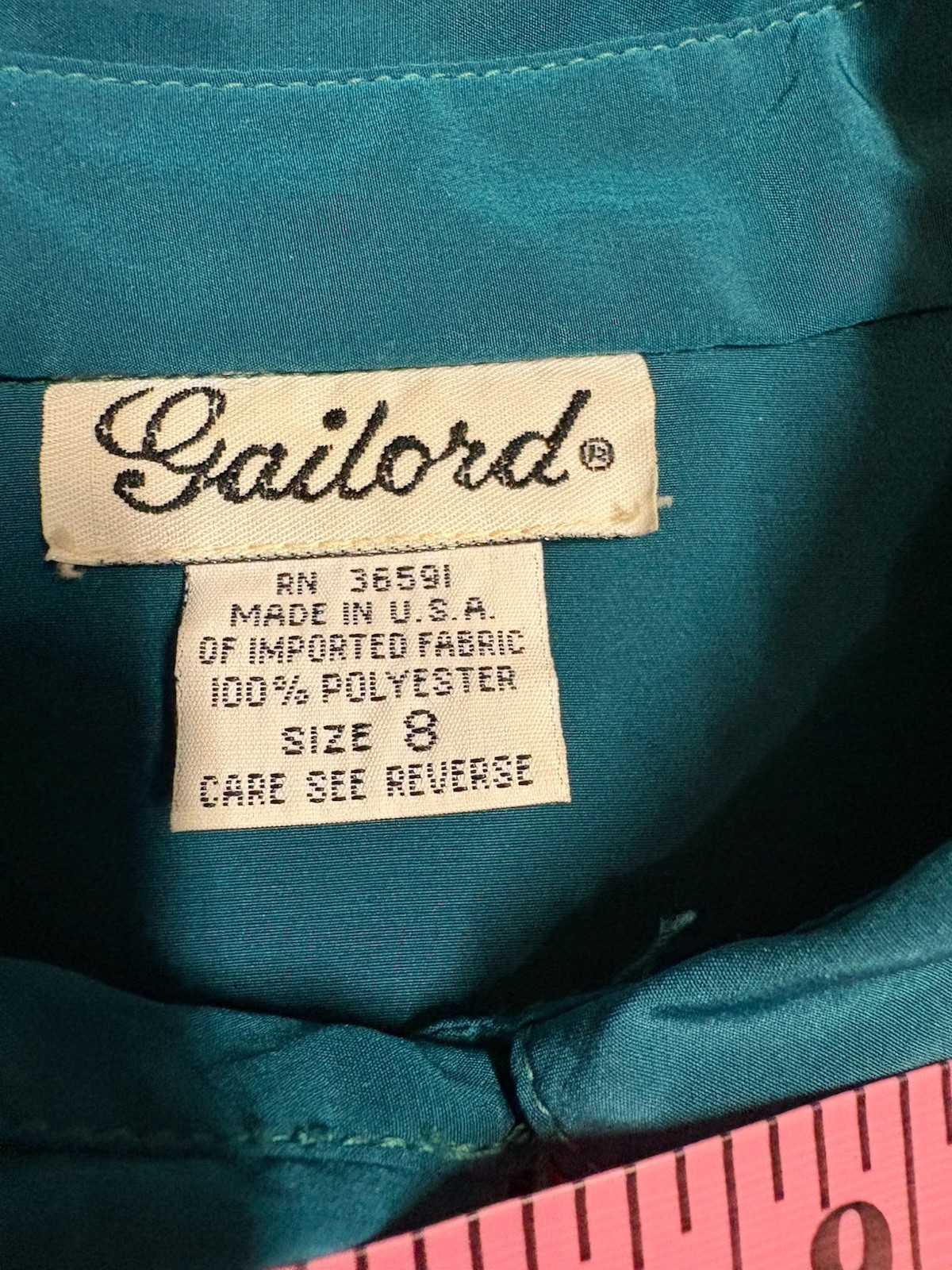 Vintage Gailord Turquoise Teal Polyester Button-Down Collared Women’s Blouse 8