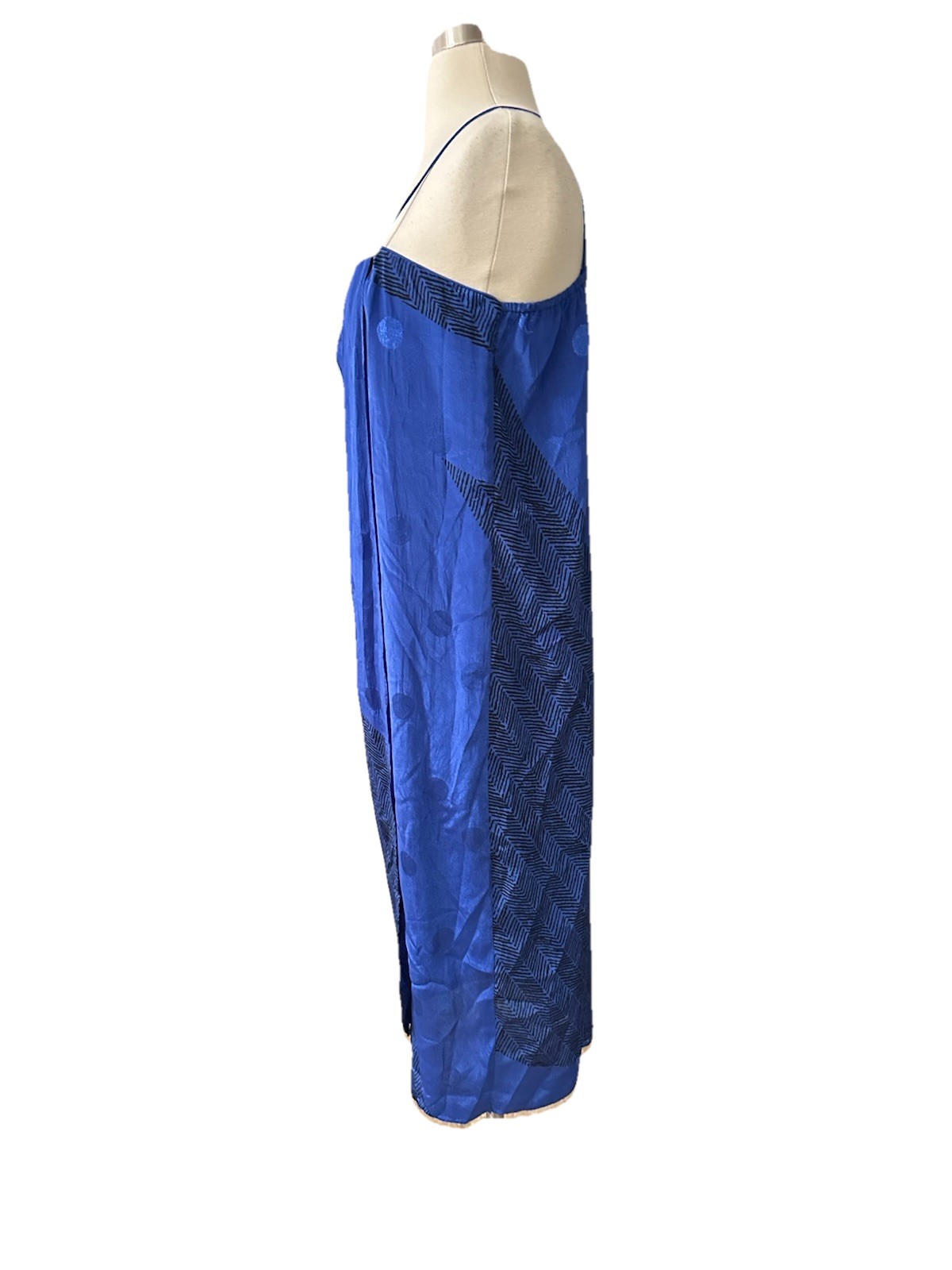 Blue Vintage 80’s Satin Print Rayon Slip Dress Faux Wrap Medium Evening Studio54