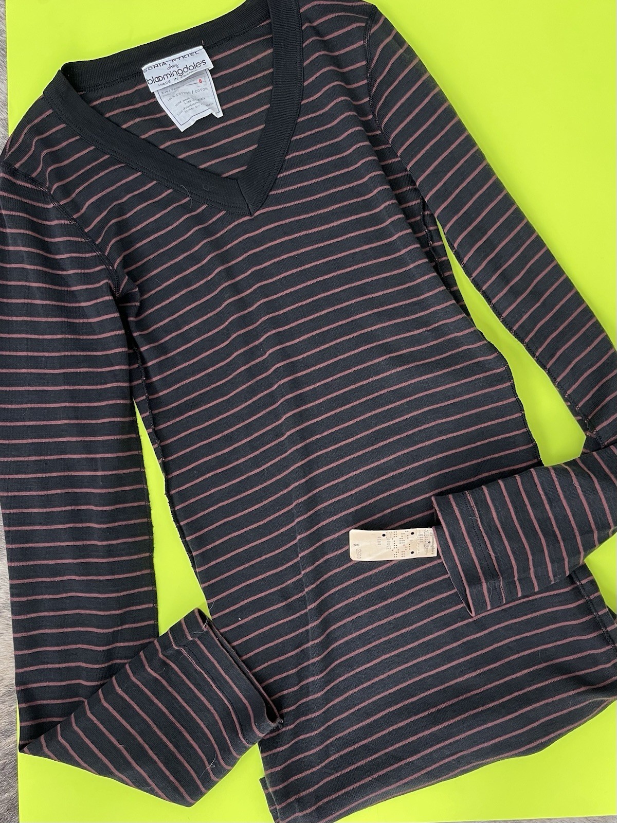 Vintage Sonia Rykiel 1980 Kimball tag NEW Long Sleeve Red Stripes Cotton Top SZ0