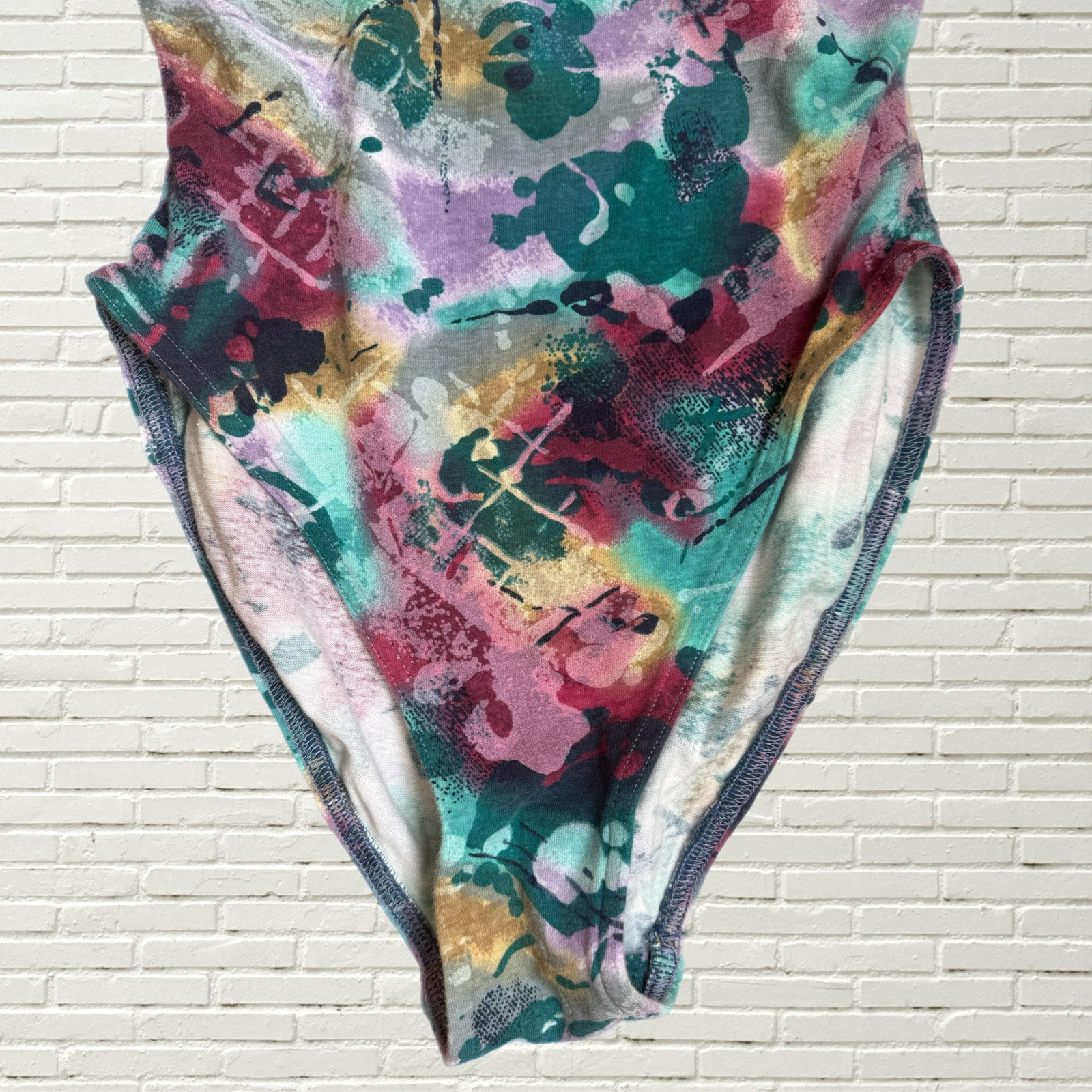 Vintage 80s Aerobic Workout Set – Abstract Print Bodysuit & Biker Shorts Xs/s