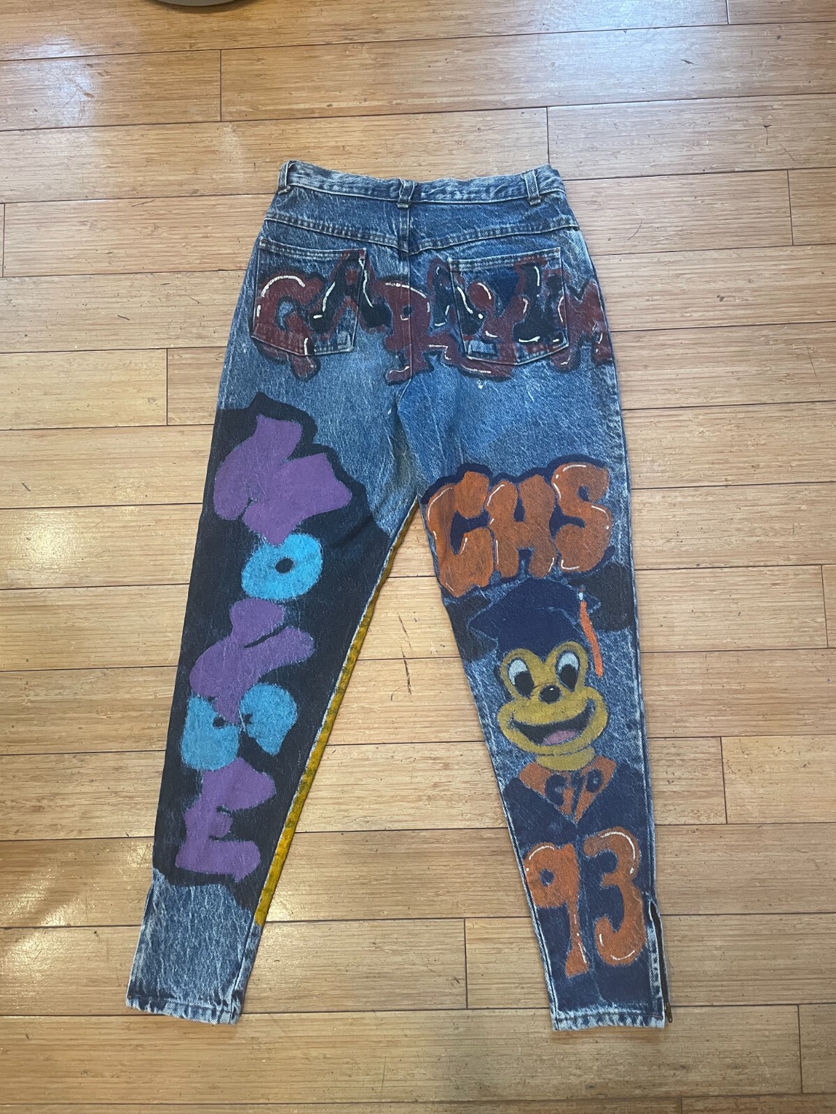 1990s Hand Painted Denim Jeans, Vintage 1993 Graduation Painted Jeans, Vintage