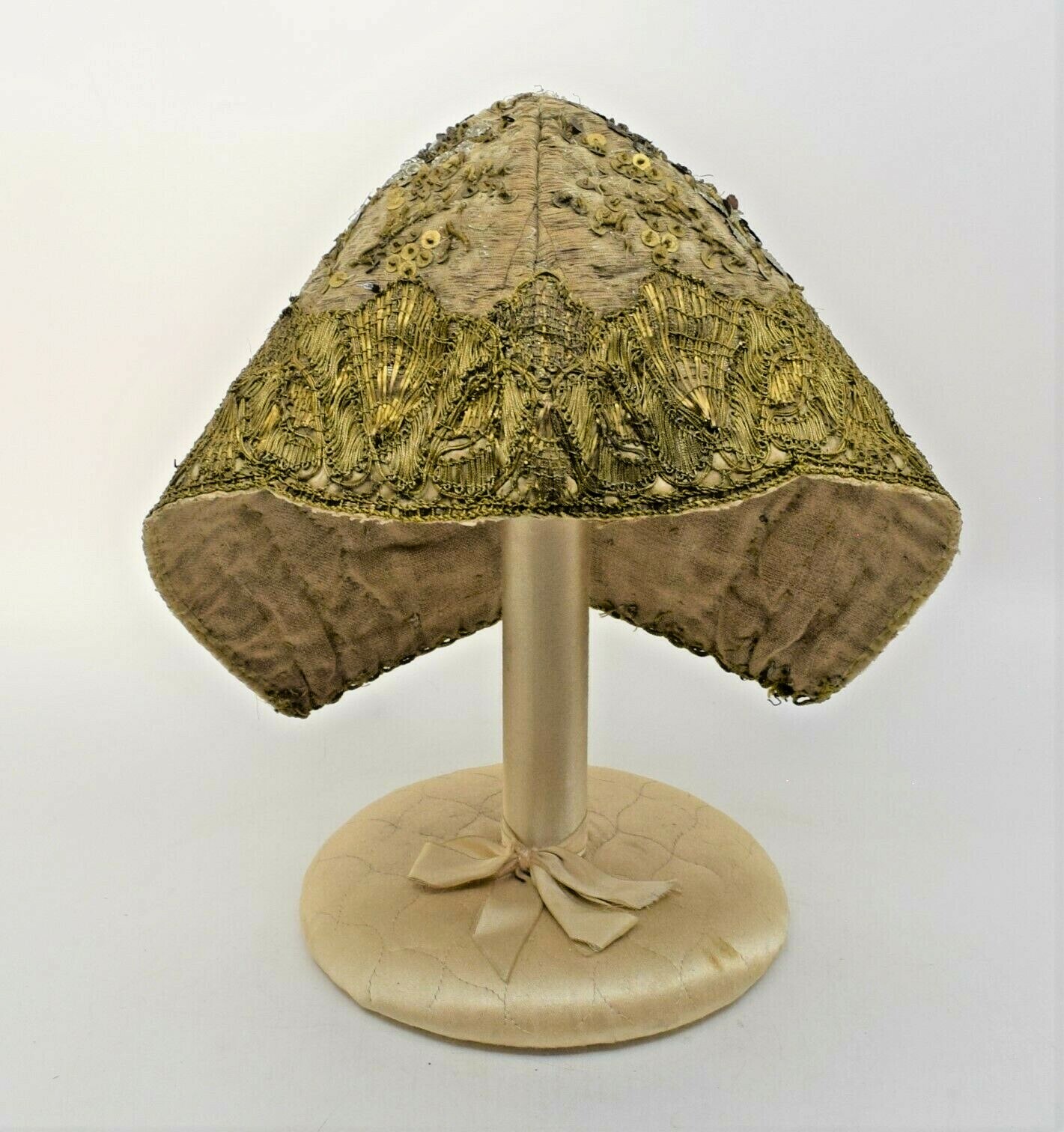 Antique Fine 18th Century Woman’s Hat Coif European Beaded Embroidered