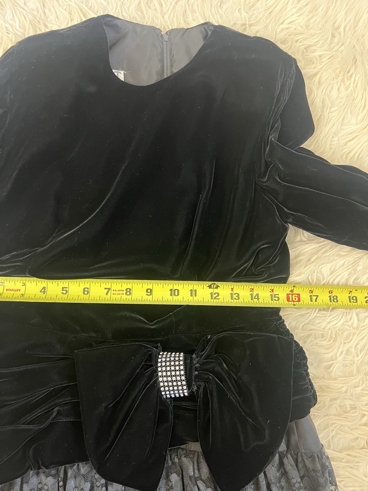 NUIT Vintage 80s Velvet Prom Party Dress Black Lace Dropped Waist Size 12 Glam