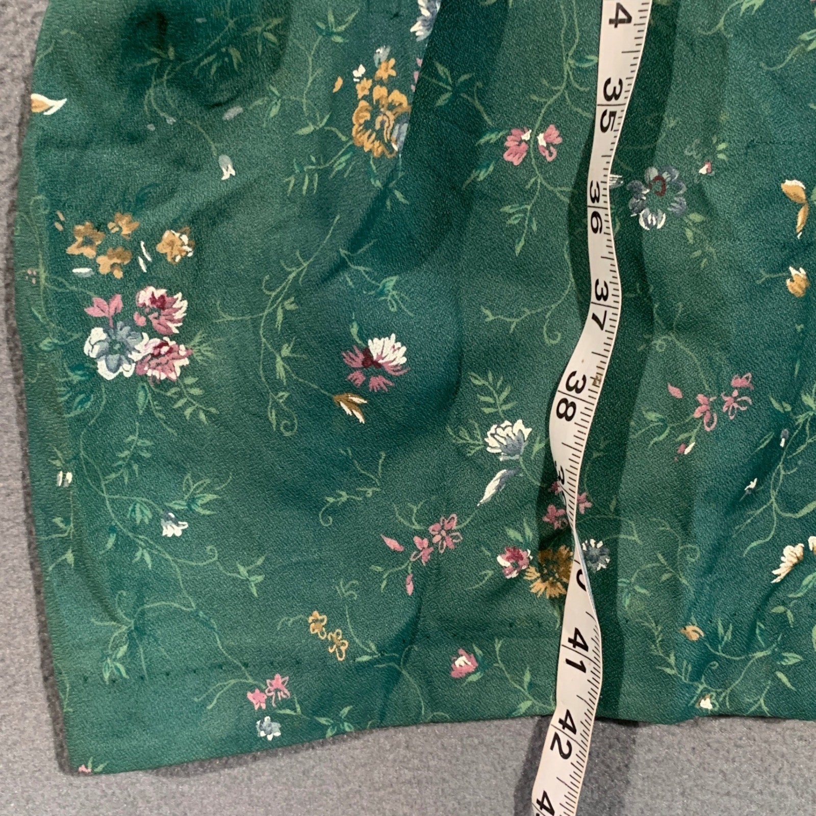 S.L. Petites Vintage 80s Floral Midi Dress Dark Green Lace Inset Belted Size 8P