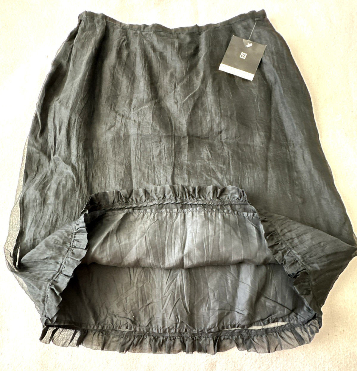 100% Silk Valerie Stevens Black Skirt Lined with 100% Silk Size Large (#D)