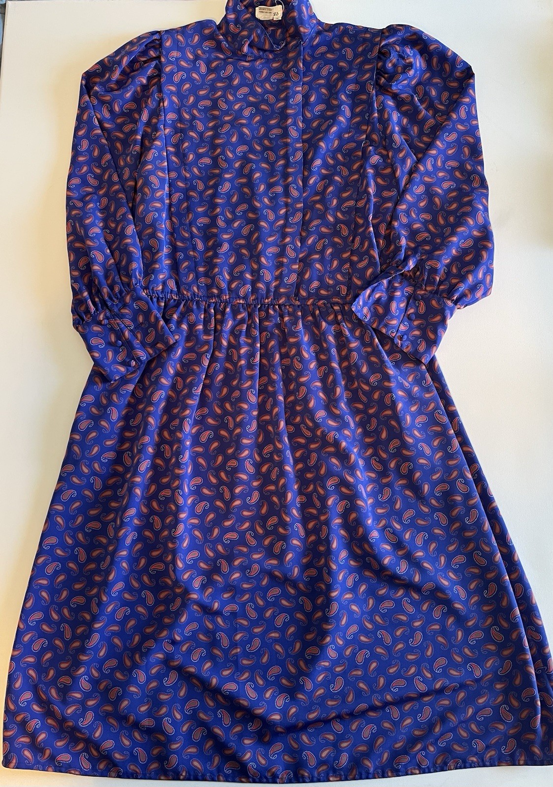 Vintage 12 Miller’s Womens Royal Blue Mid Length Dress Red/Orange Accents 80’s