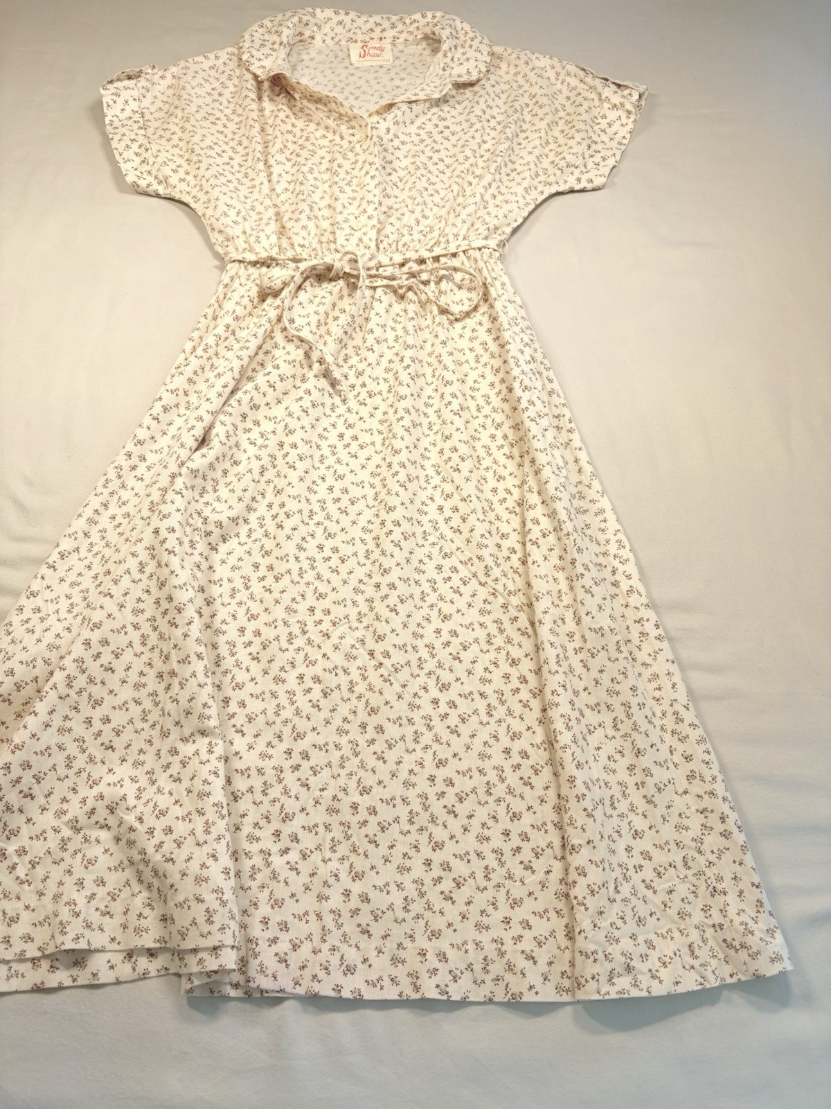 1970s SANDY SHAW Ivory Floral Dress Cottage Core USA Union Made Women’s Small