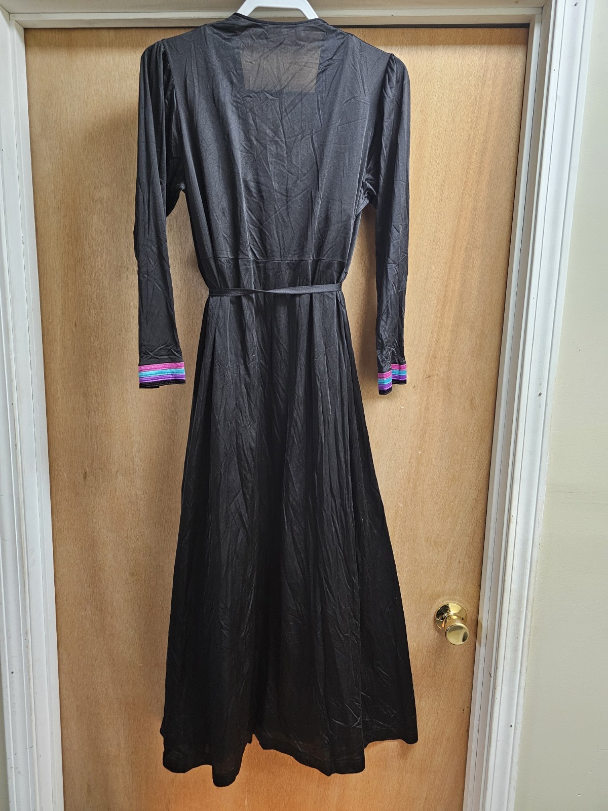 2pc Vtg Gilead Nightgown Gown Robe Set Nylon Negligee M Black Pink Purple Teal
