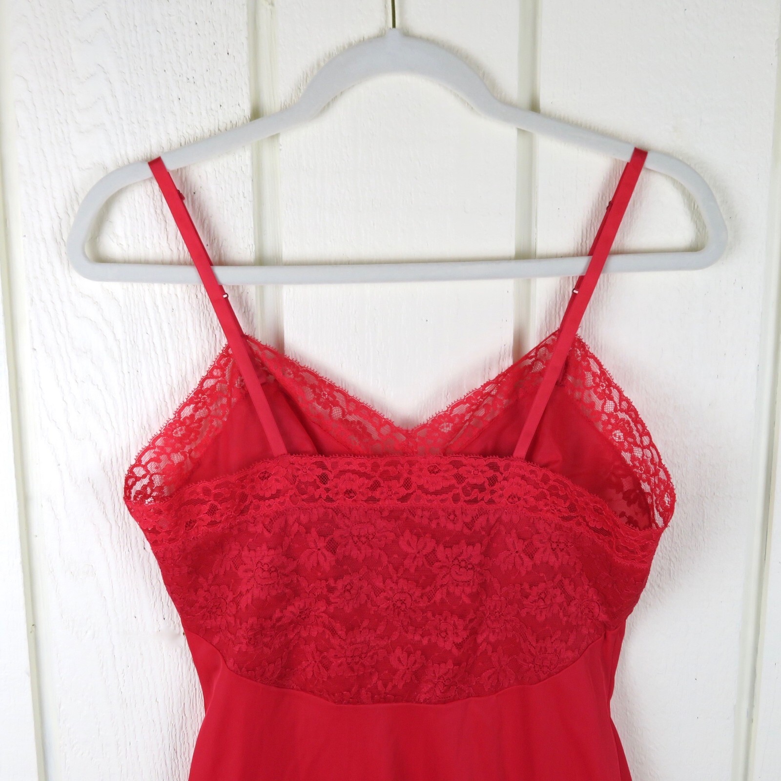 Vintage Vanity Fair Night Gown Nylon Tricot Lace Red 34 T