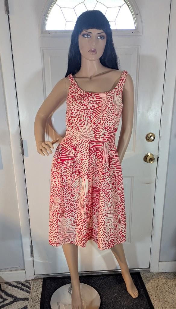 Vintage Dress Suzi Chin Maggy Boutique Red & White 34″ Bust Small Retro Party