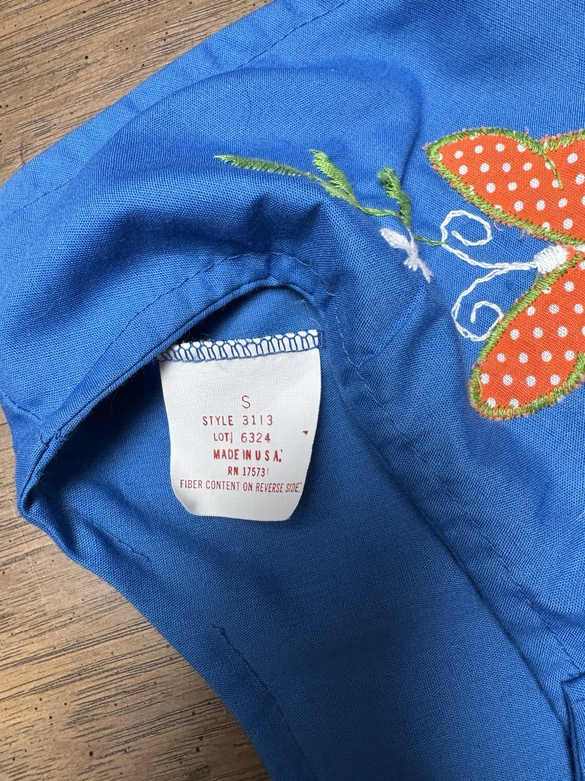 1960s Blue House Dress w/ Orange Butterfly Patch by It’s A Charm | Size S