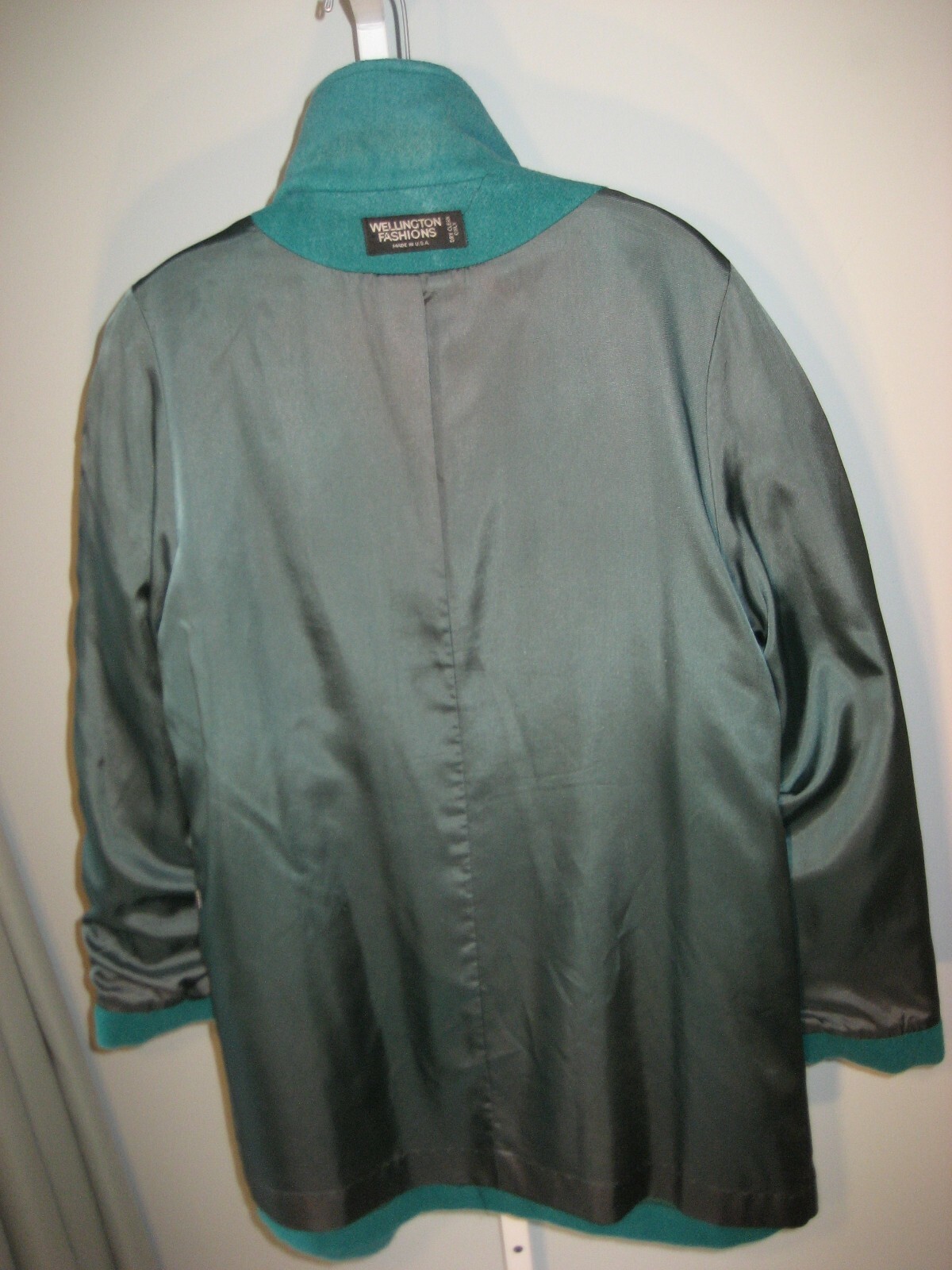 Vintage Wellington Fashions Coat Wool Green USA Sz12? Med? Bust~42″ Nice St.Pats